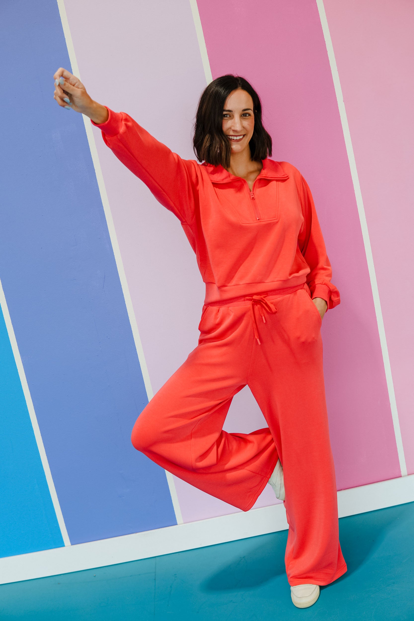 Tori Quarter Zip Pullover - Soft Coral Red