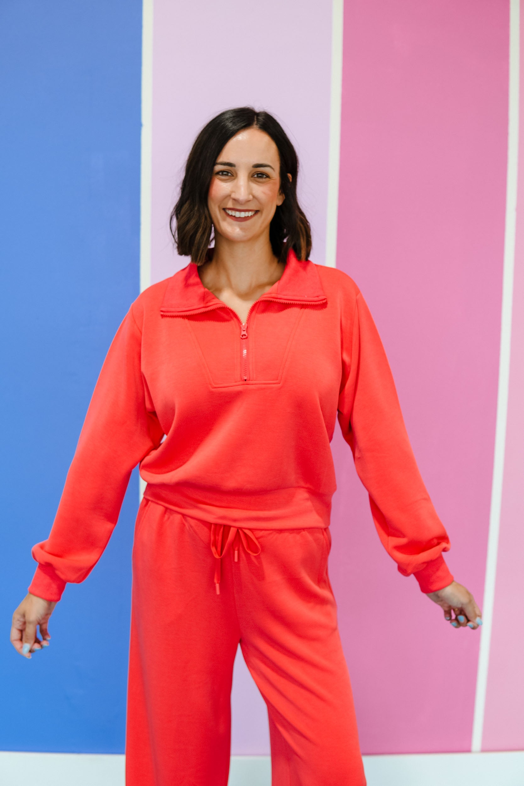 Tori Quarter Zip Pullover - Soft Coral Red