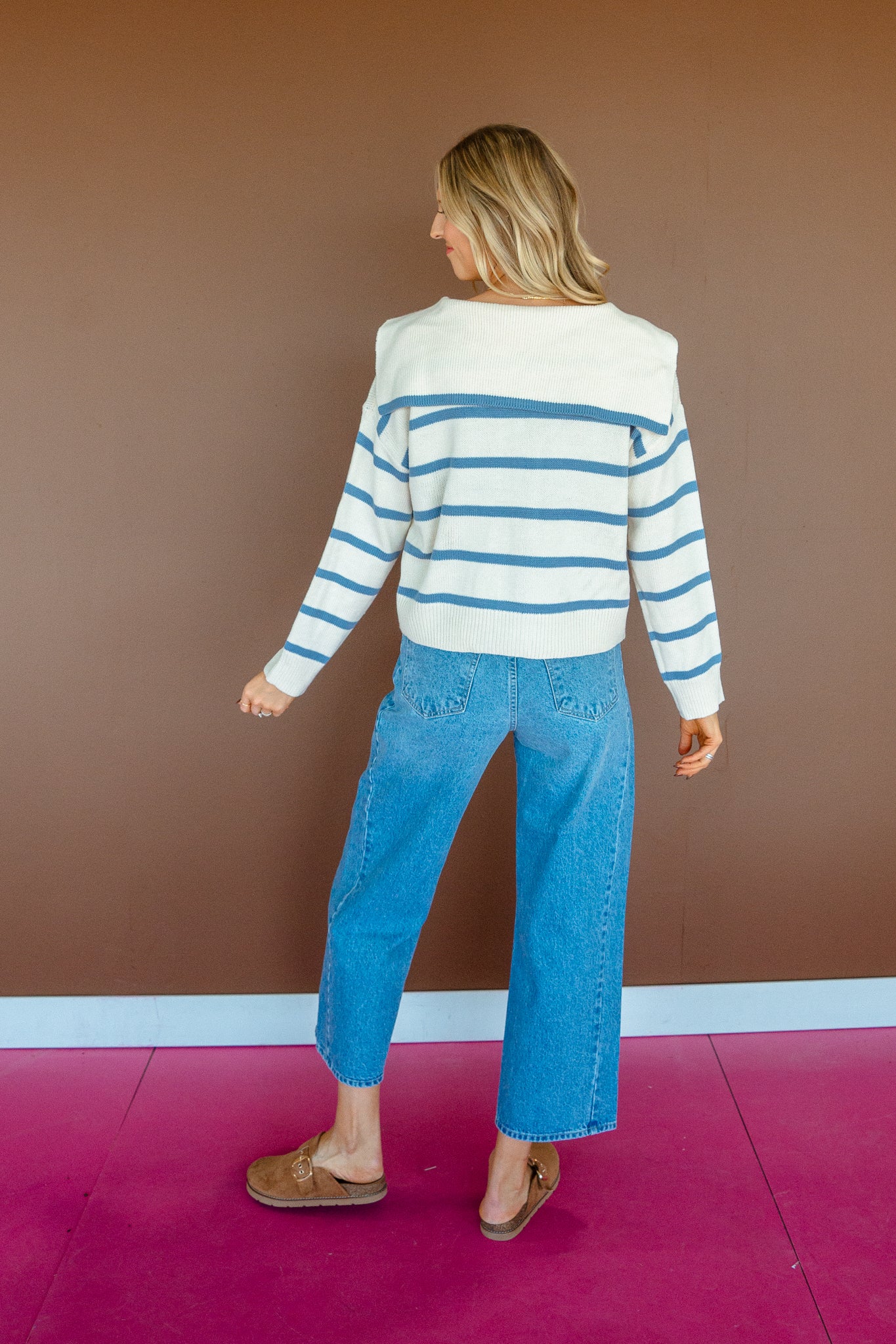 Jen Sailor Collared Sweater - Oatmeal + Oxford Blue