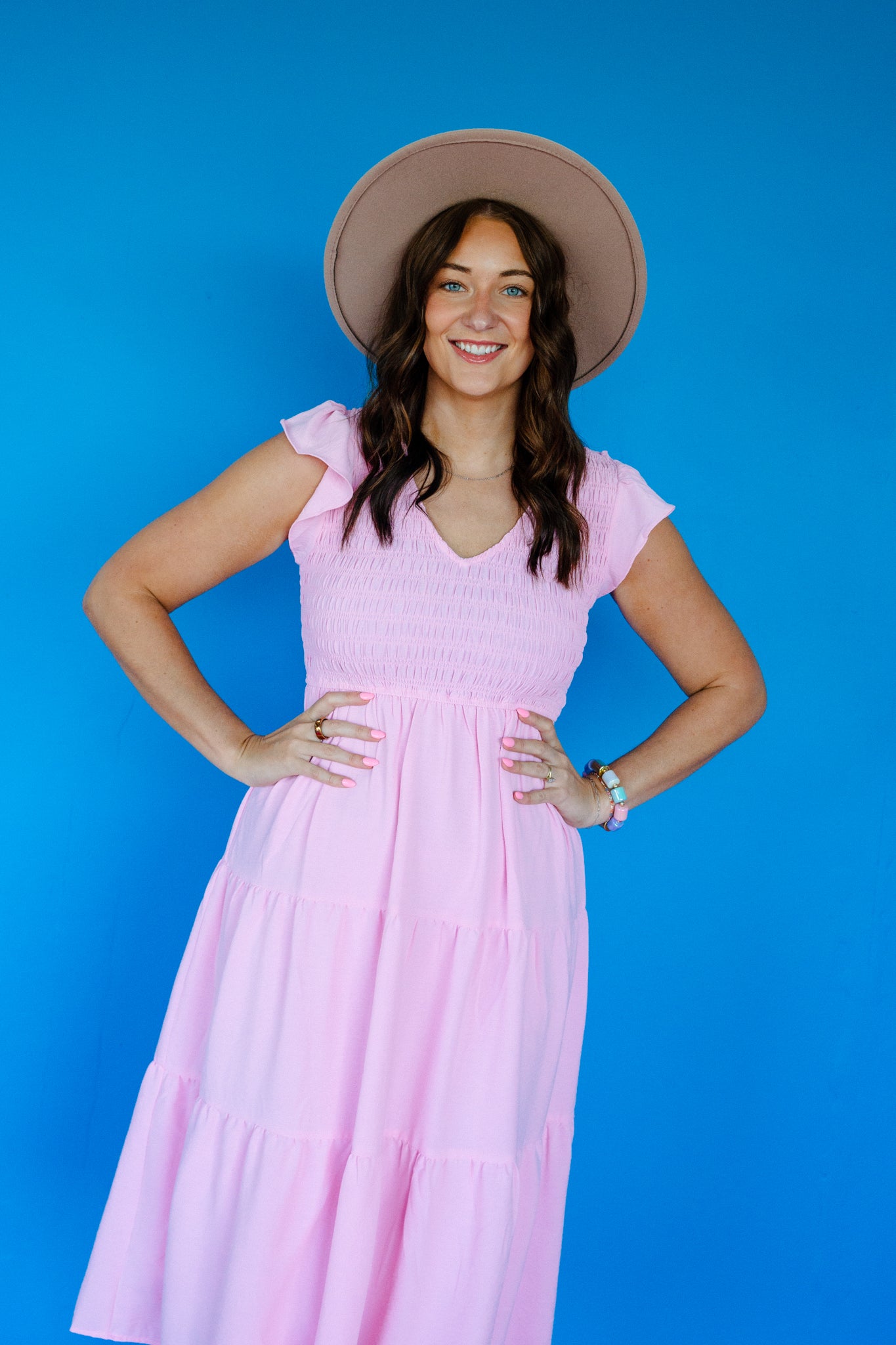 Shauna V-Neck Smocked Midi Dress