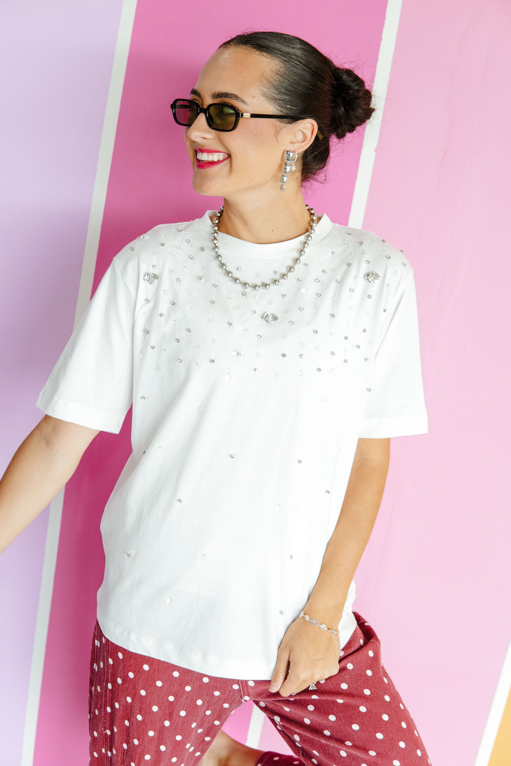 All that Glitters Embellished Tee - Cool White