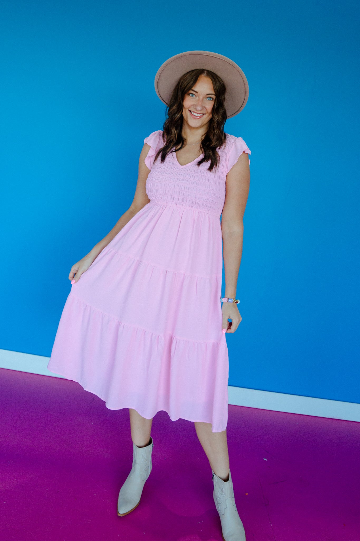 Shauna V-Neck Smocked Midi Dress