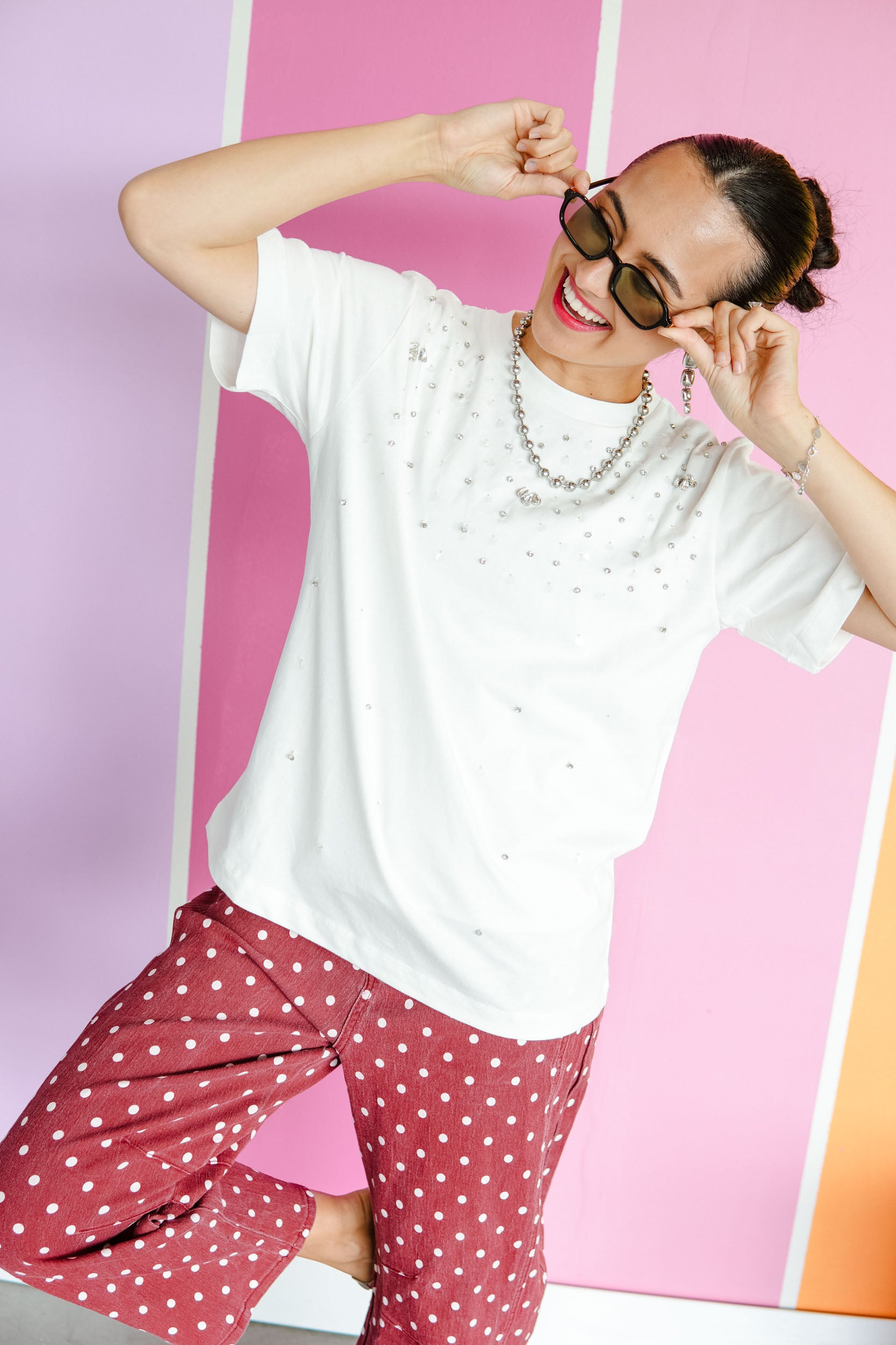 All that Glitters Embellished Tee - Cool White