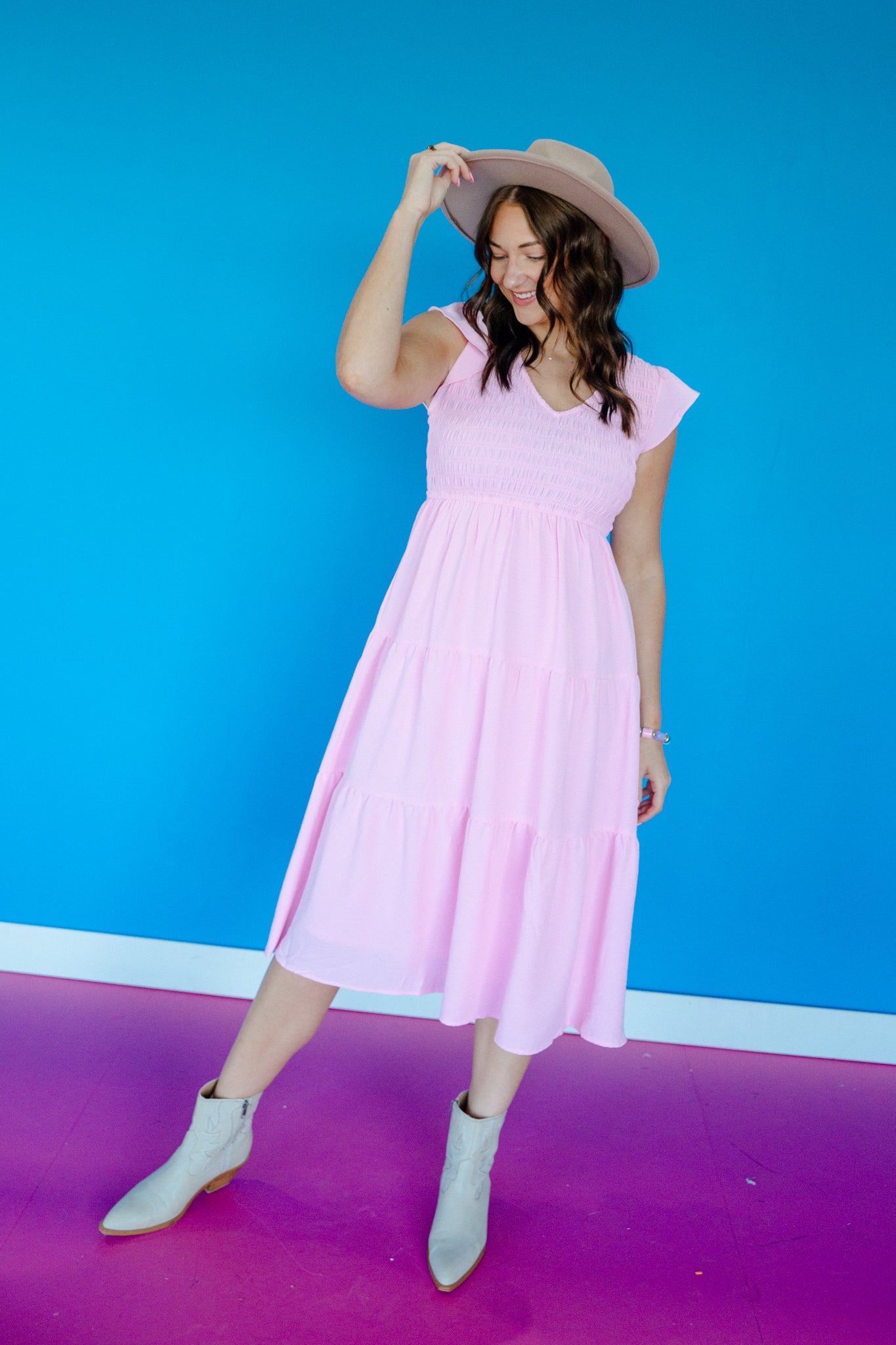 Shauna V-Neck Smocked Midi Dress