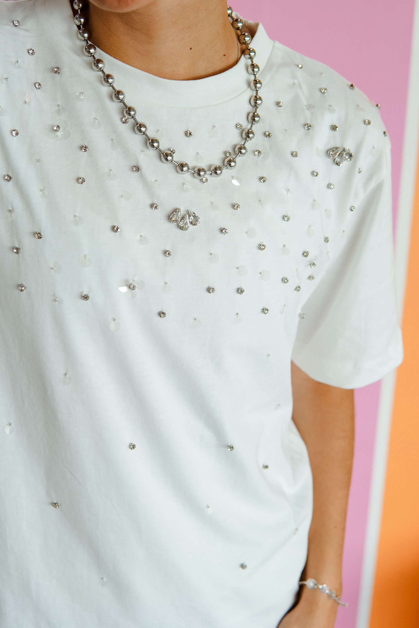All that Glitters Embellished Tee - Cool White