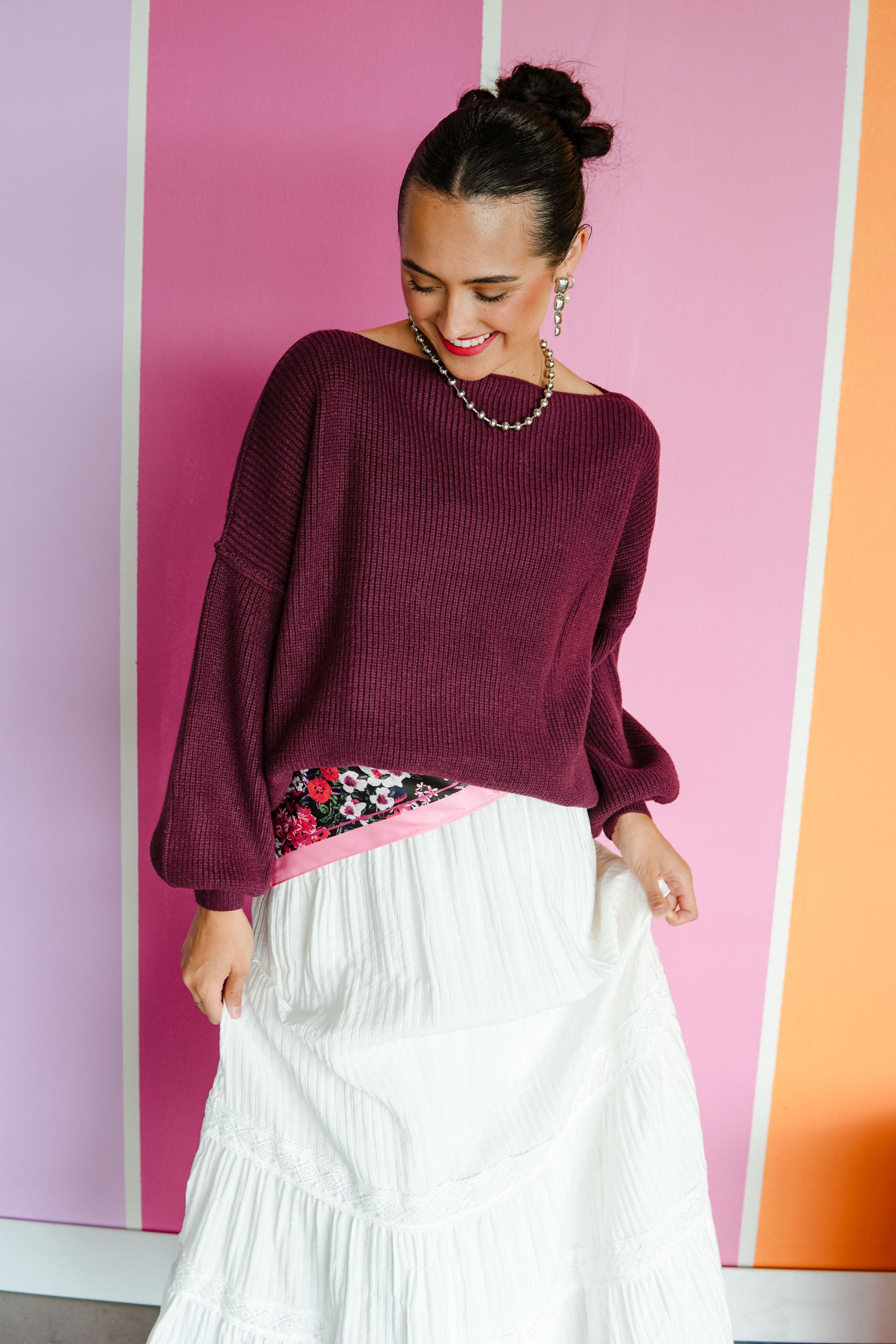 Anne Boat Neck Sweater - Burgundy