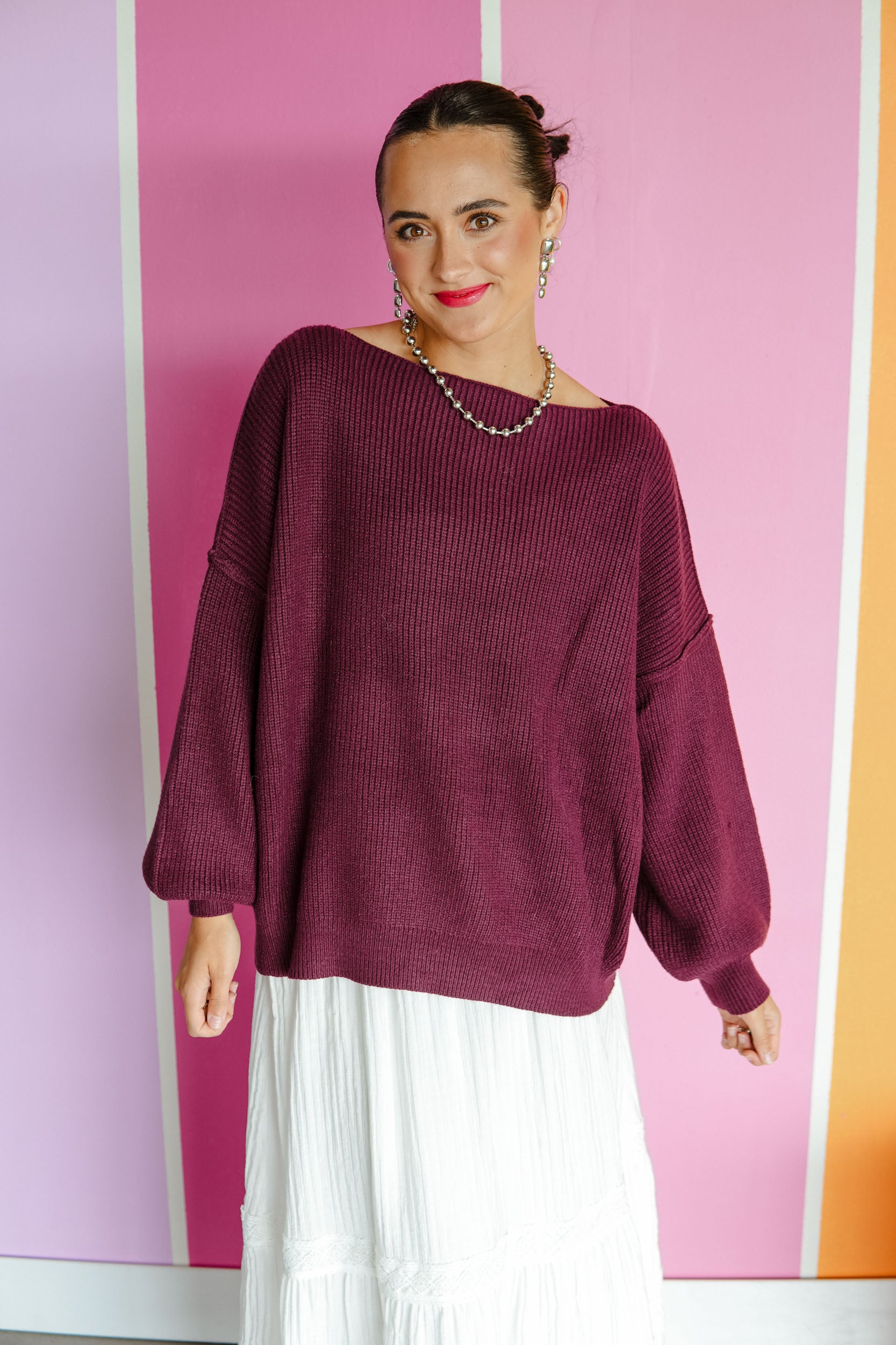 Anne Boat Neck Sweater - Burgundy
