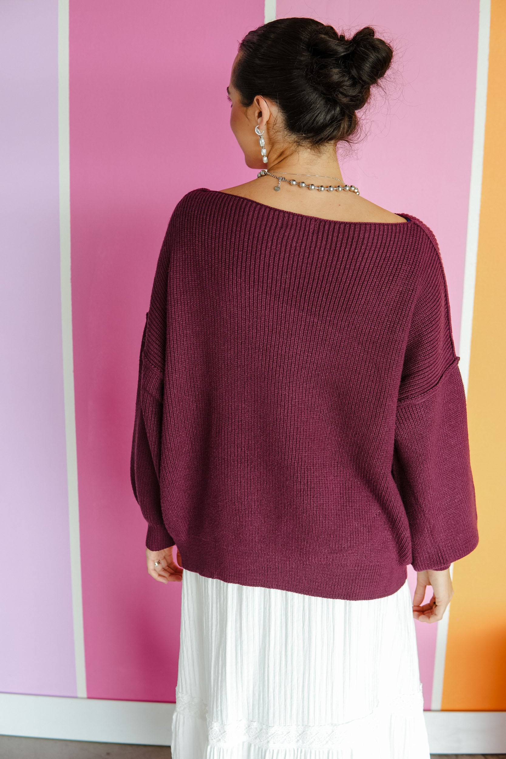 Anne Boat Neck Sweater - Burgundy