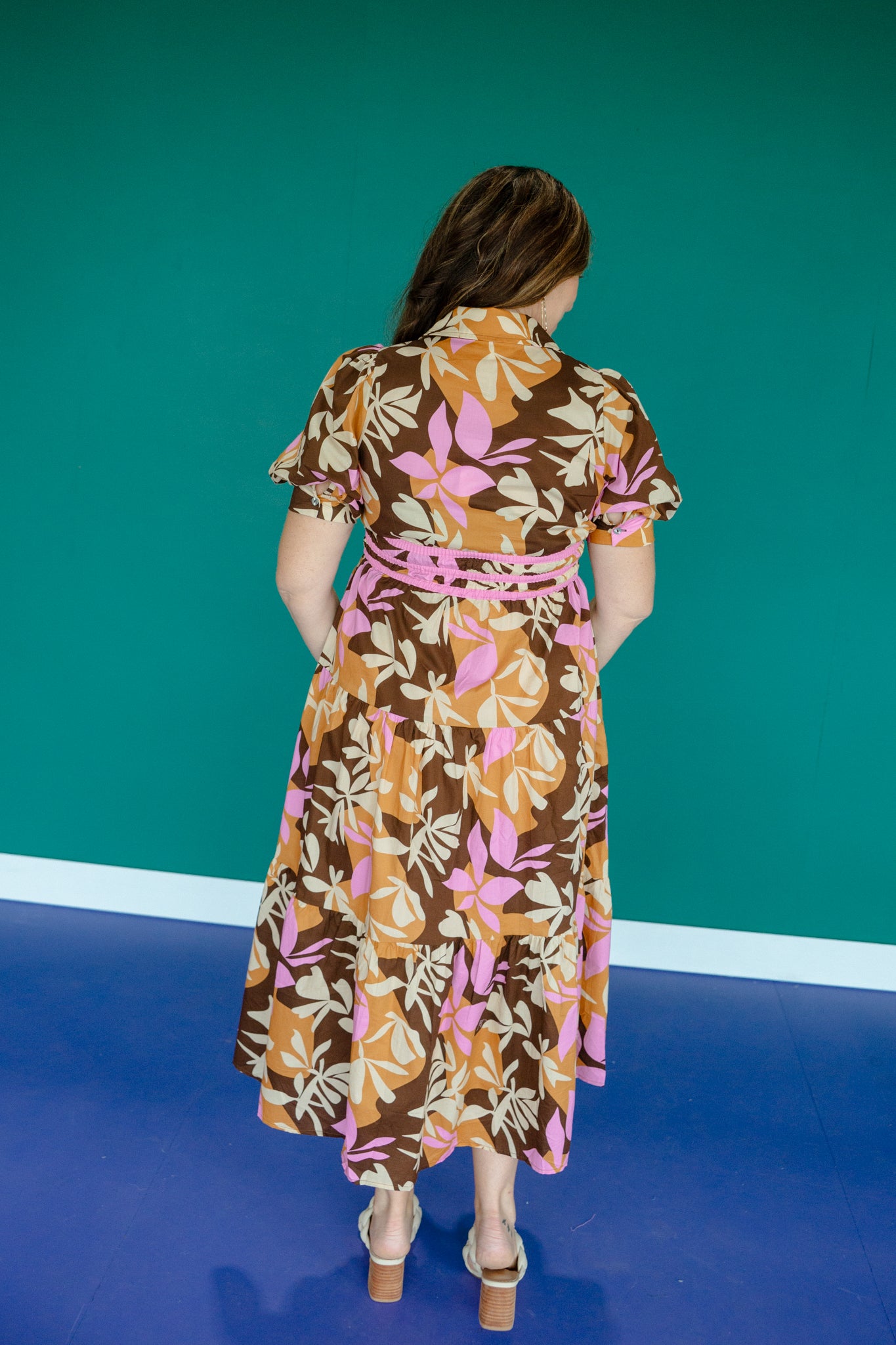 Elaina Puff Sleeve Midi Dress - Chocolate + Cinnamon