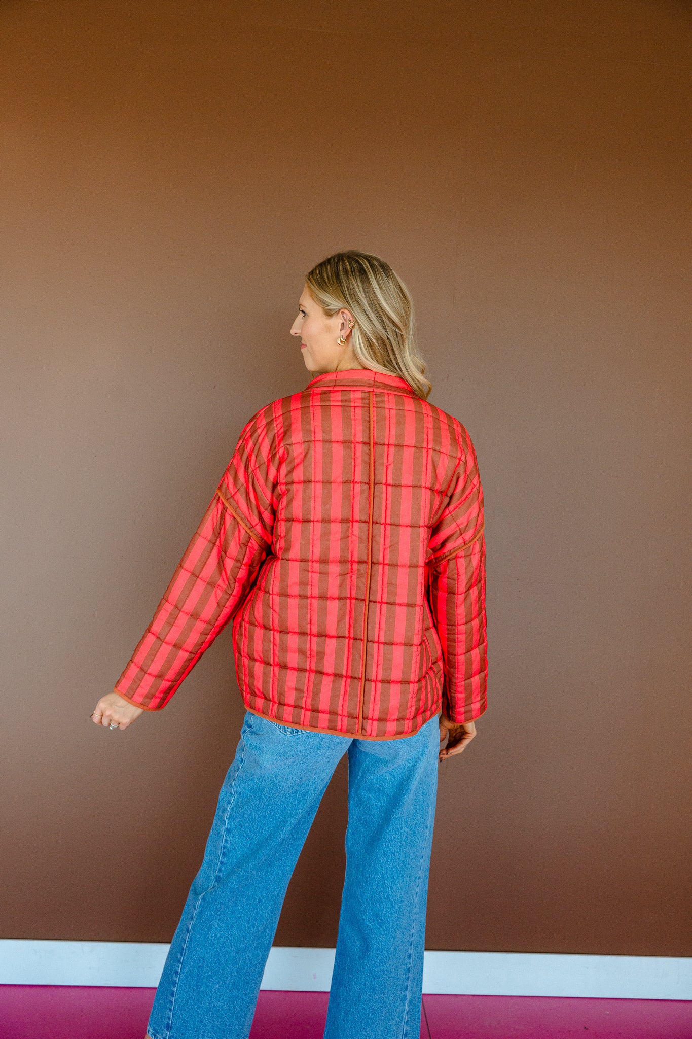 Ollie Striped Jacket - Coral Red + Tan