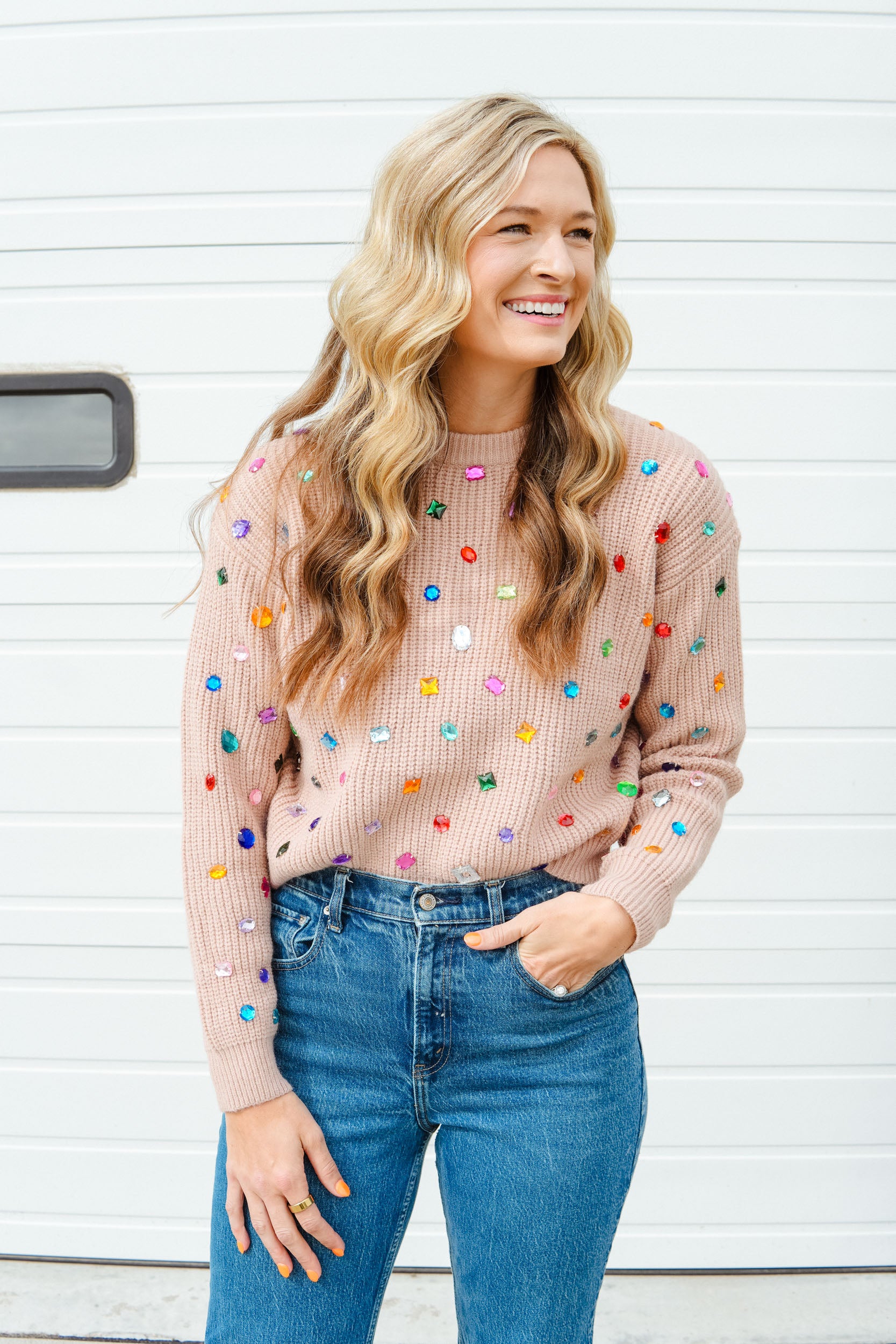 Dazzle Me Darling Crewneck Sweater - Nude