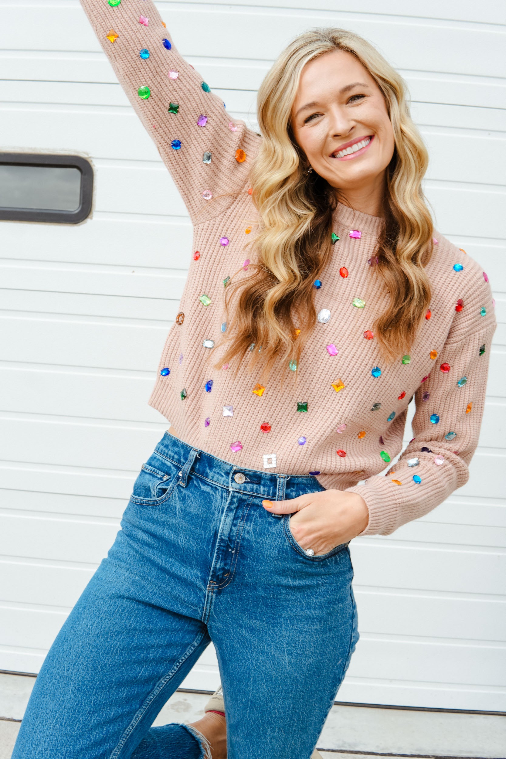 Dazzle Me Darling Crewneck Sweater - Nude