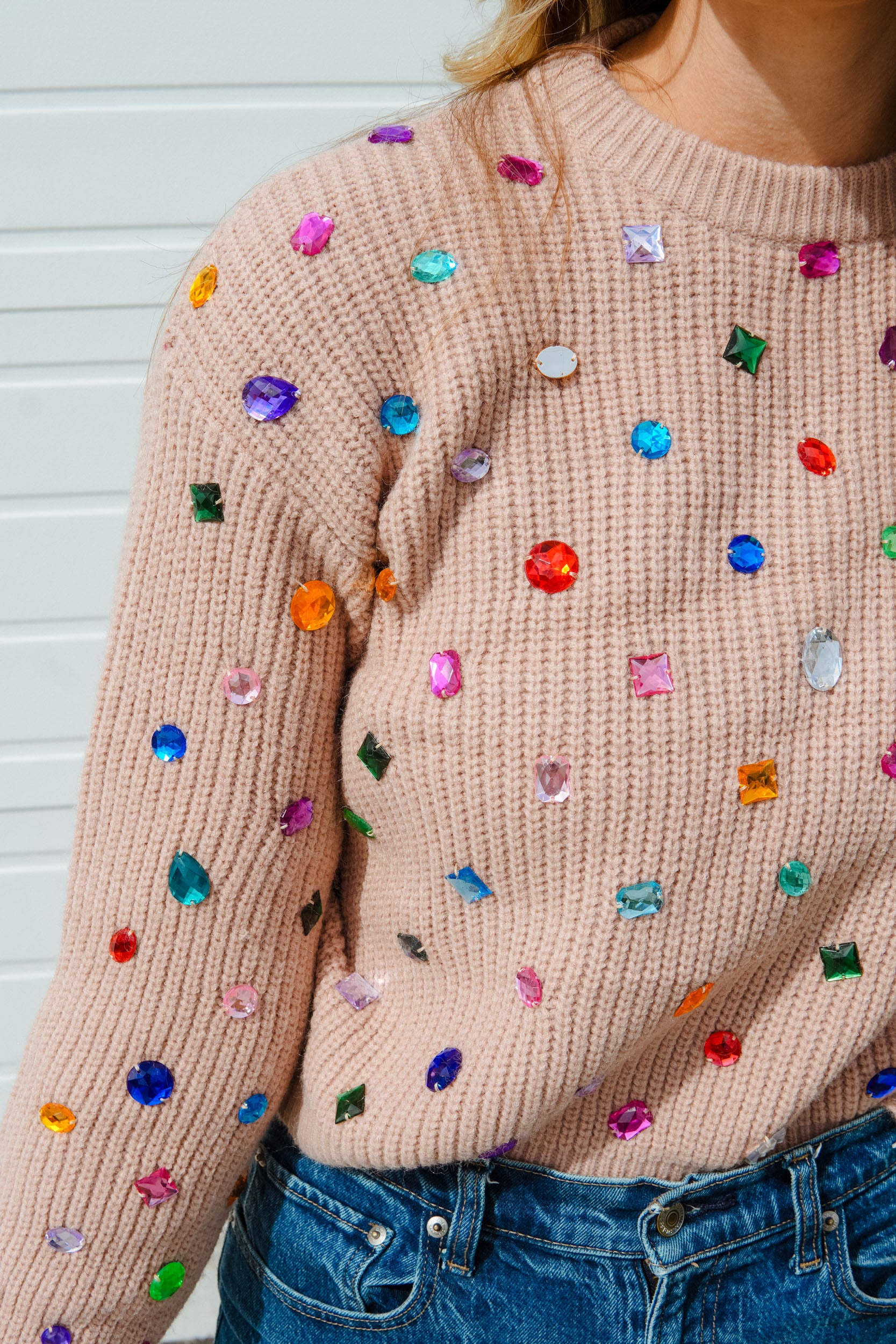 Dazzle Me Darling Crewneck Sweater - Nude
