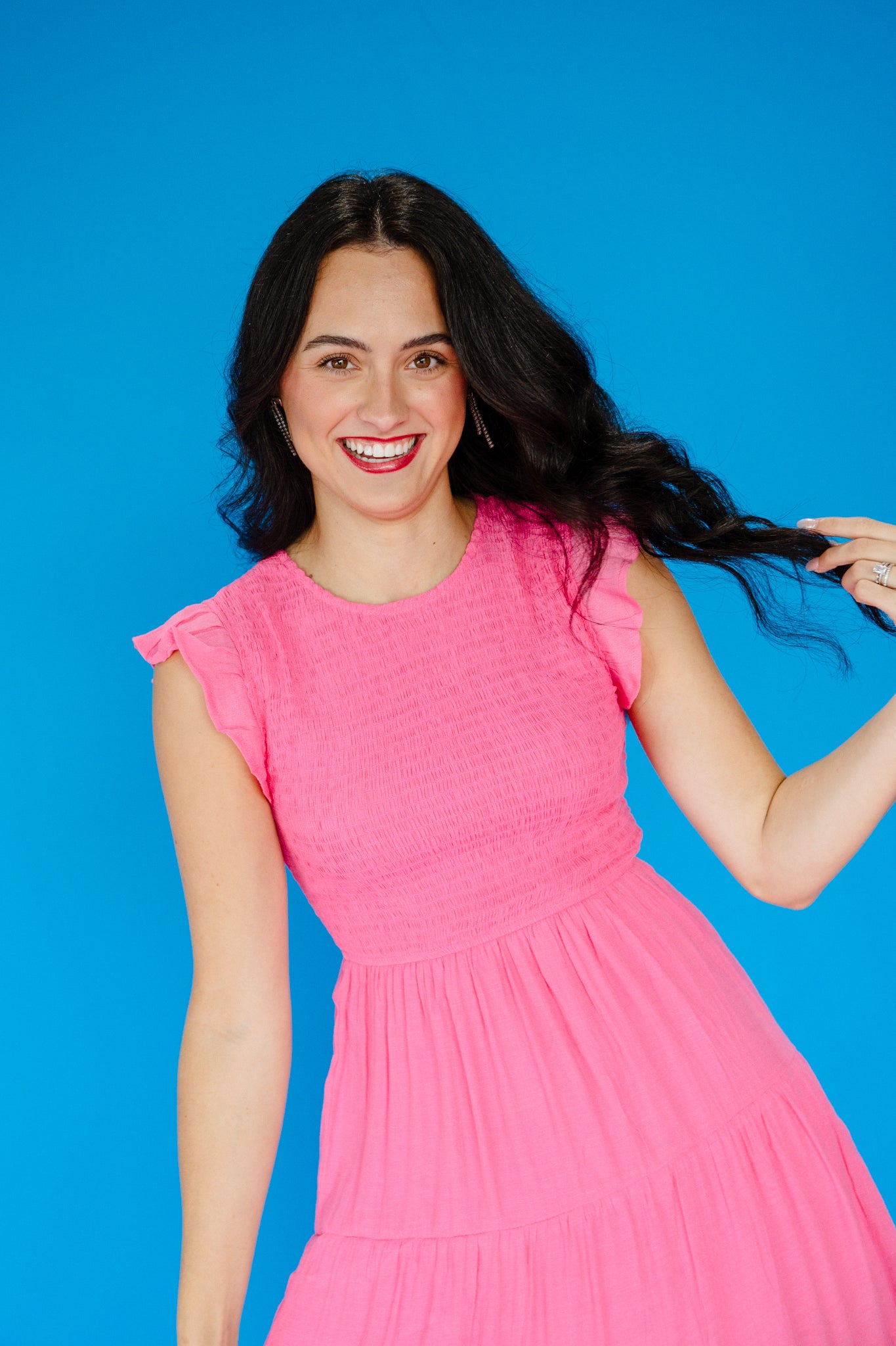Melody Smocked Midi Dress - Cerise