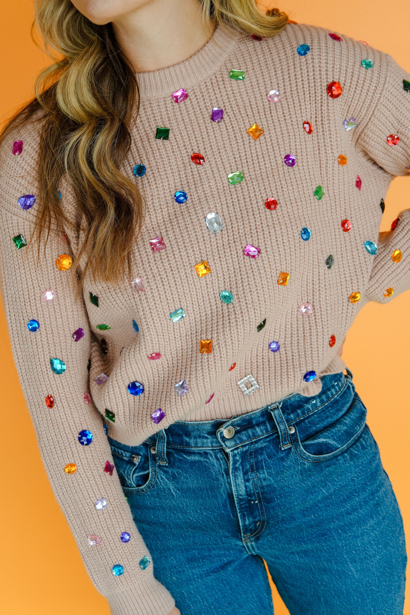 Dazzle Me Darling Crewneck Sweater - Nude