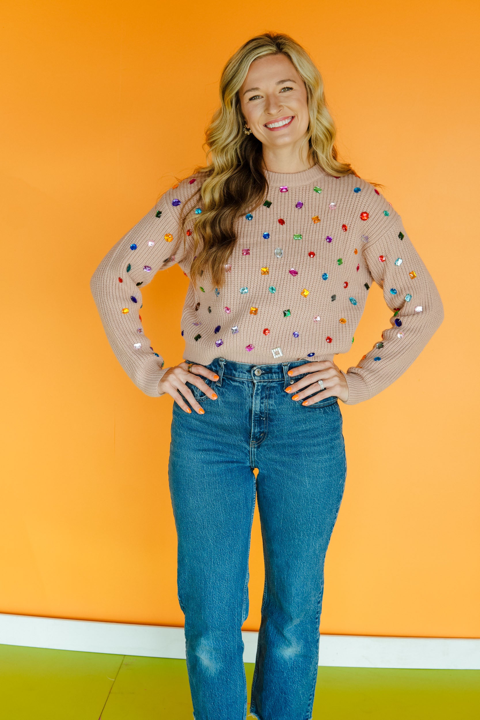 Dazzle Me Darling Crewneck Sweater - Nude