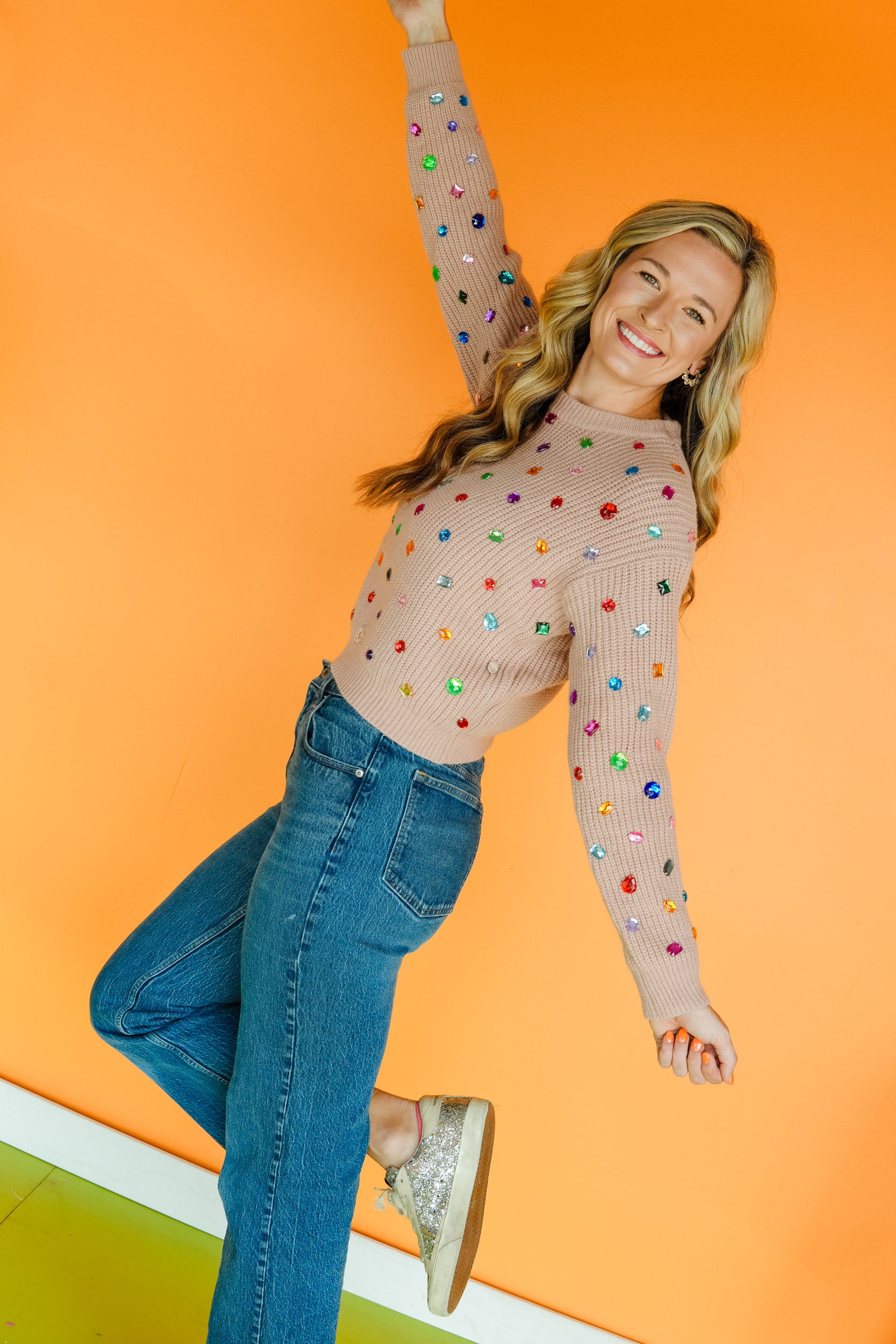 Dazzle Me Darling Crewneck Sweater - Nude