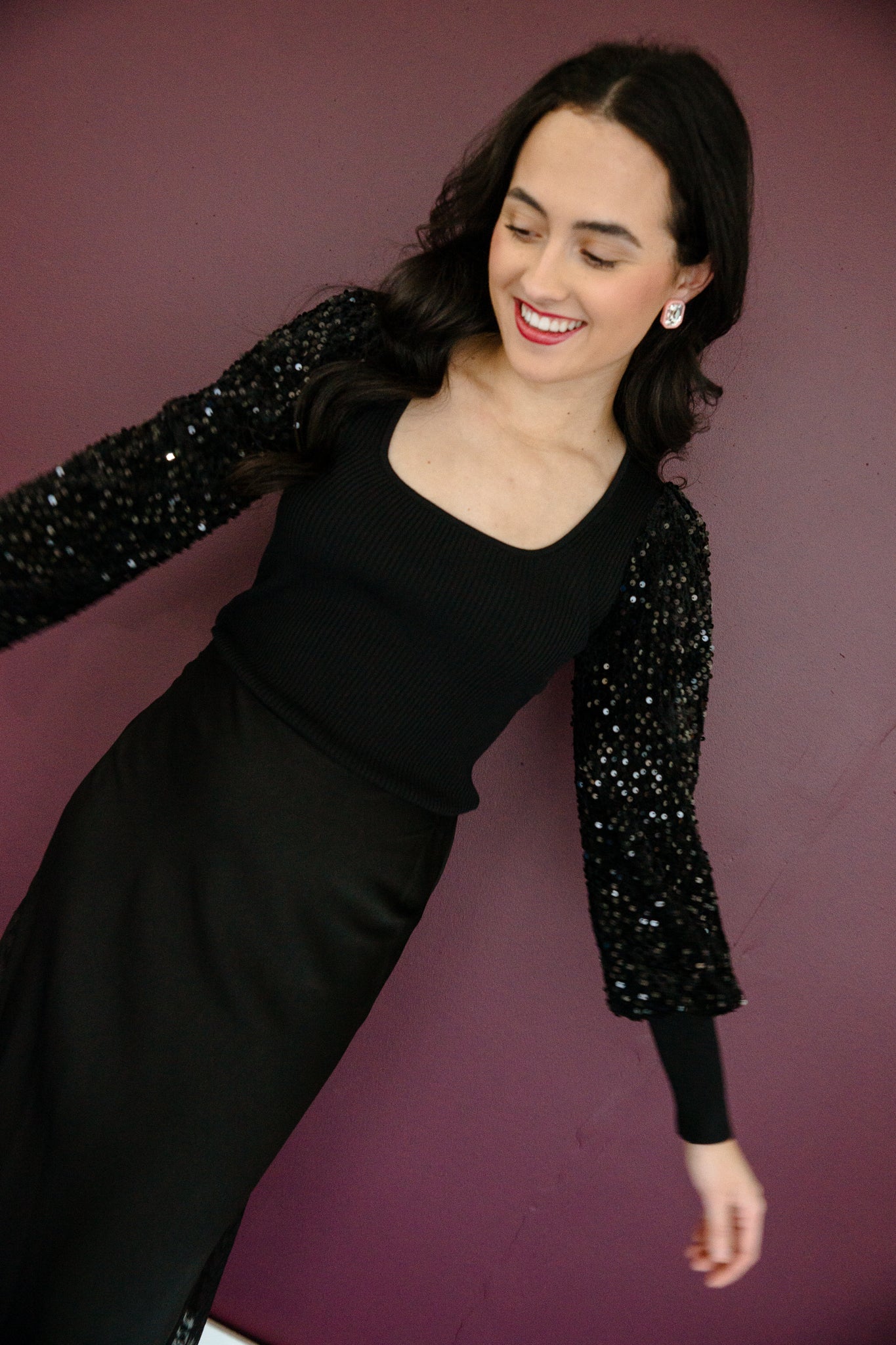 Marquise Sequin Sleeve Blouse