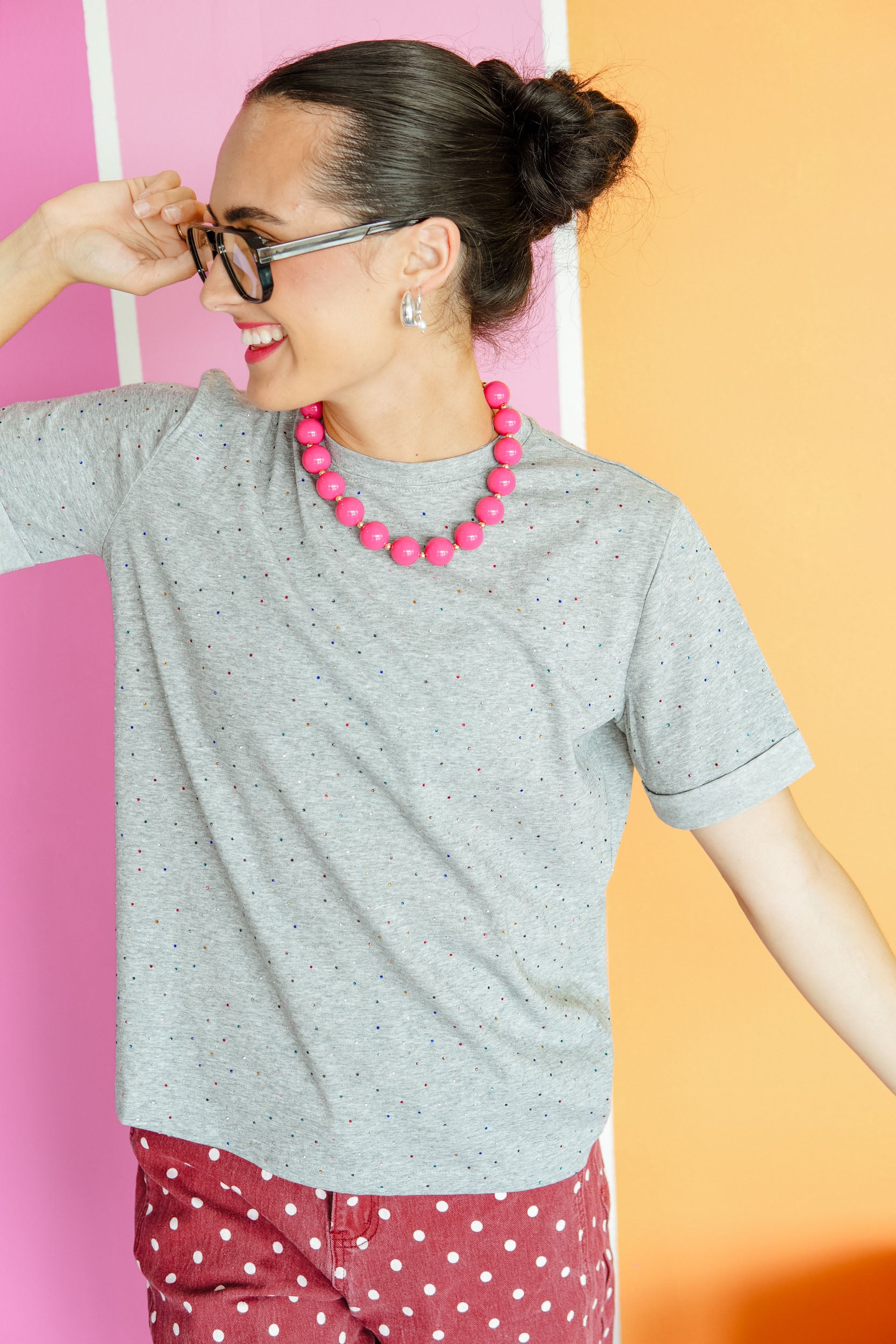 Born to Dazzle Rhinestone Tee - Dove Grey