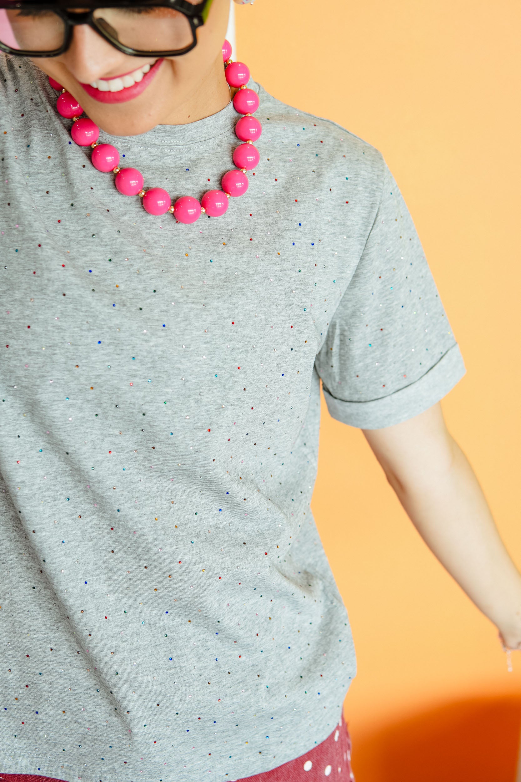 Born to Dazzle Rhinestone Tee - Dove Grey