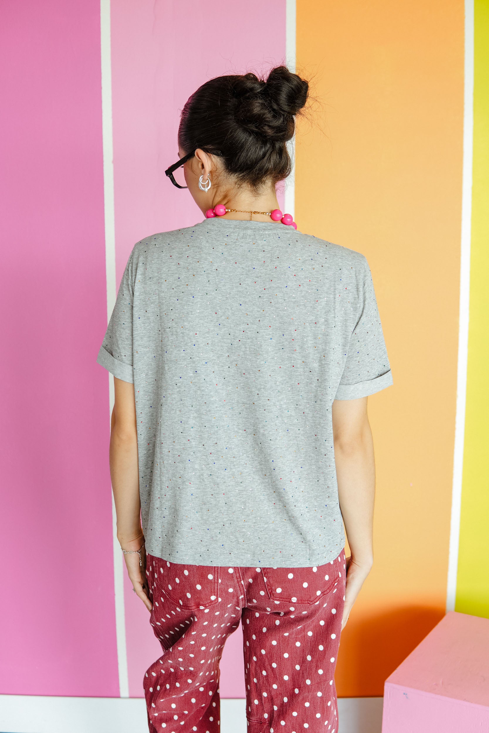 Born to Dazzle Rhinestone Tee - Dove Grey