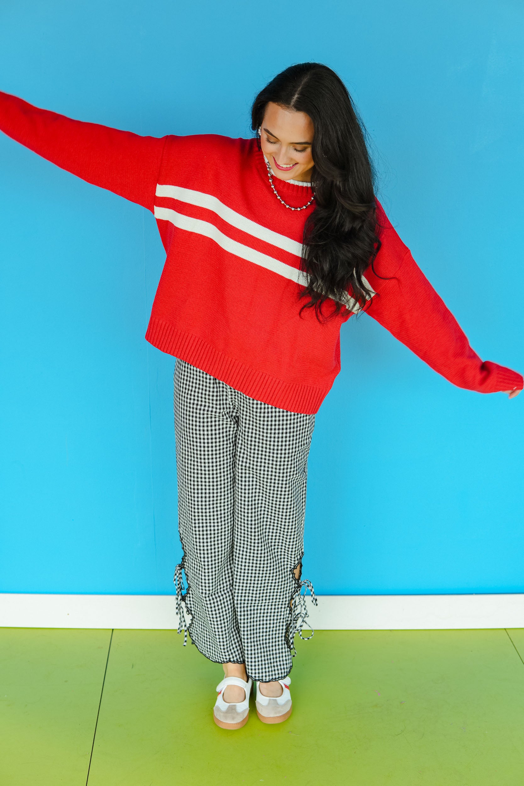 Spirit Squad Striped Sweater - Cool Red