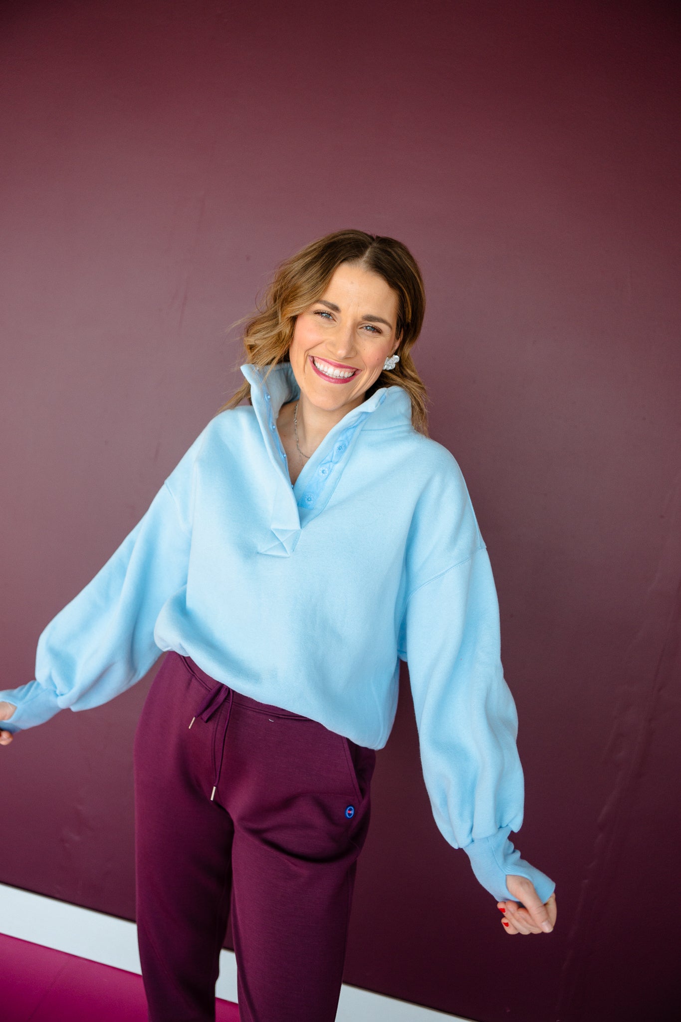 Izzy Button Pullover - Pastel Blue