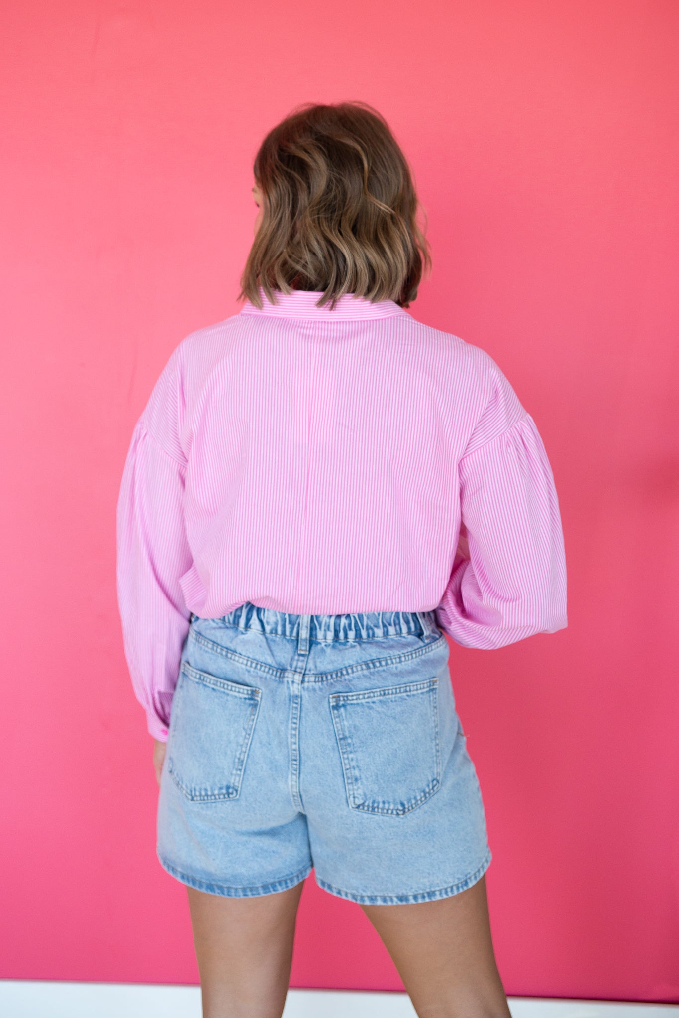 Gigi Striped Button Up Blouse - Shocking Pink