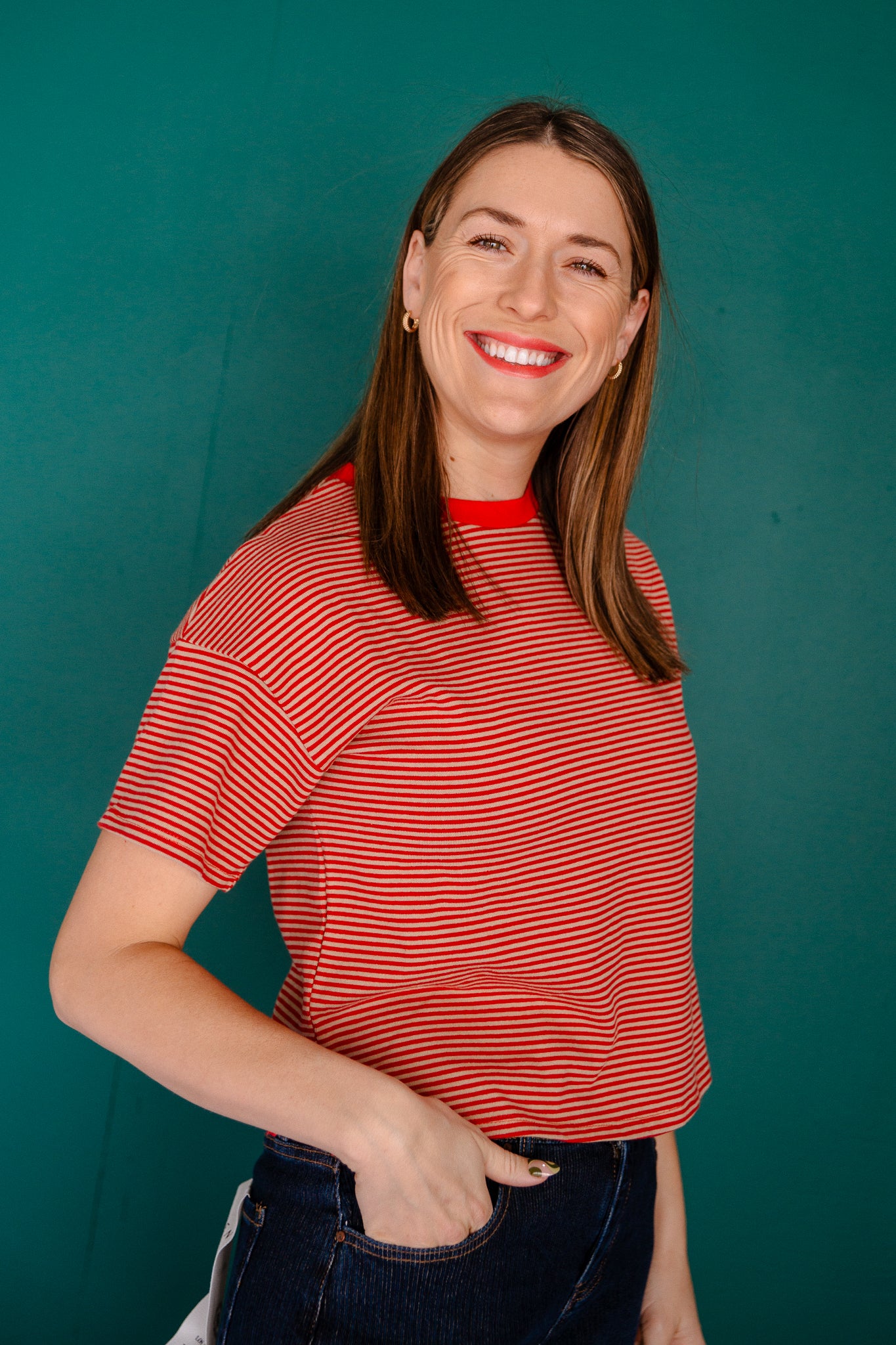 Betsy Striped Tee - Brick + Beige