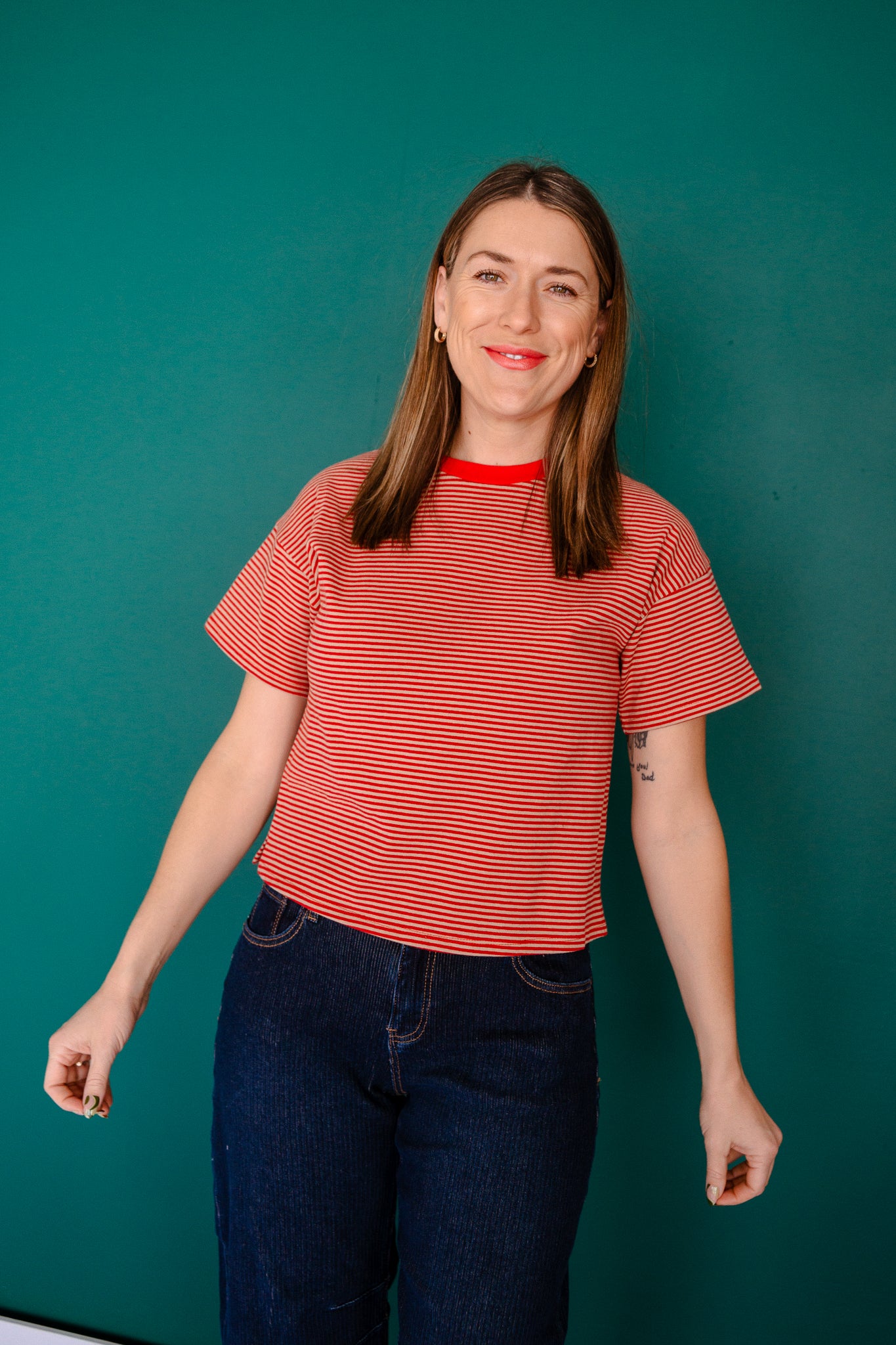 Betsy Striped Tee - Brick + Beige