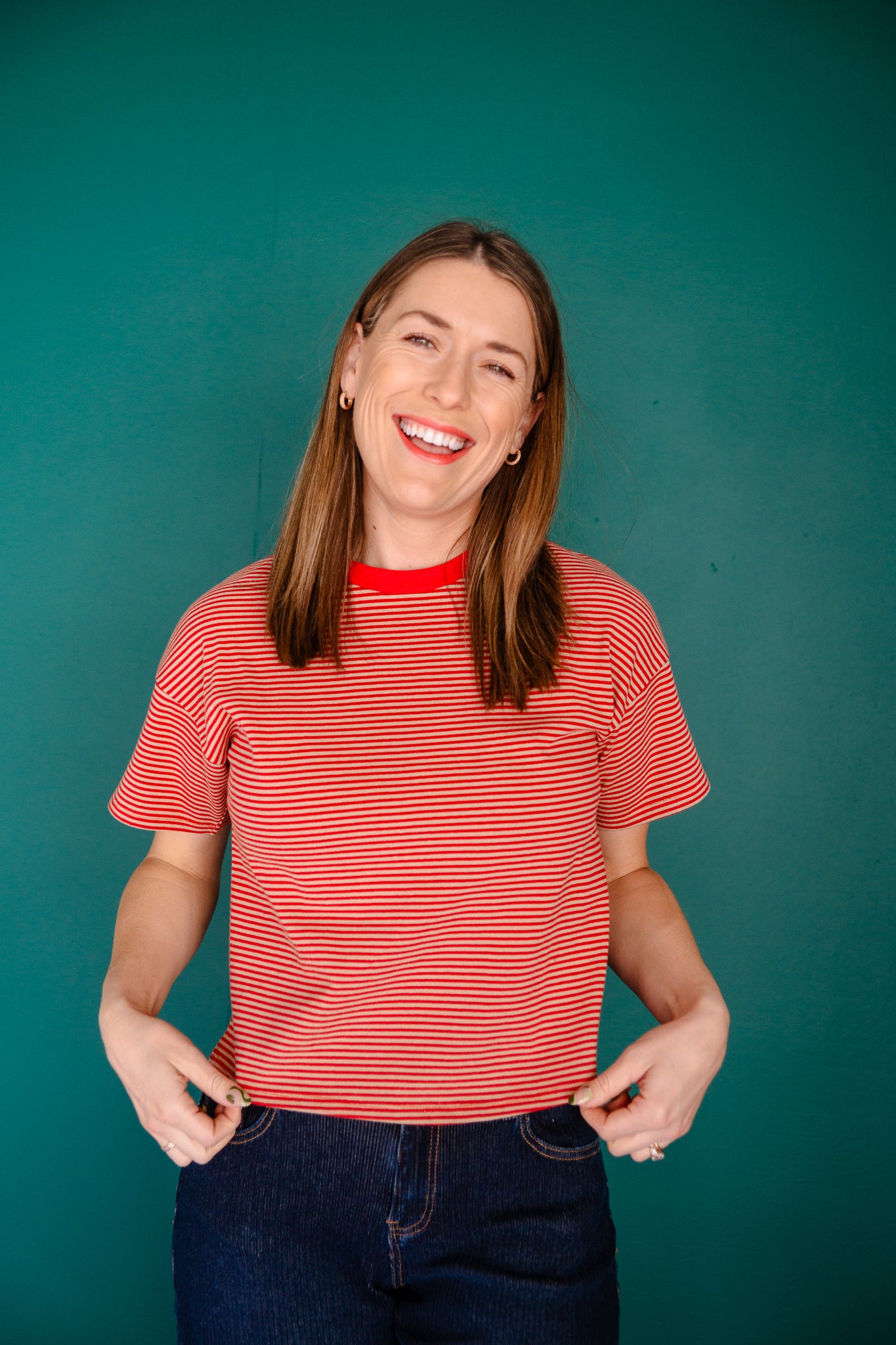 Betsy Striped Tee - Brick + Beige