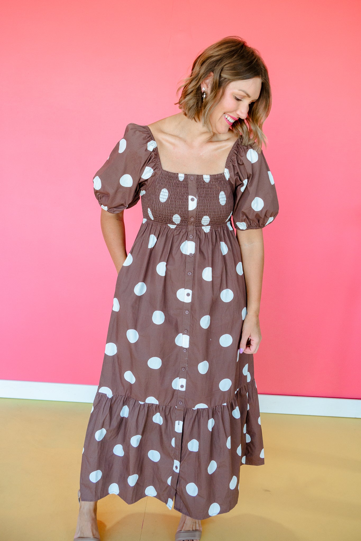 Rowan Polka Dot Maxi Dress - Coffee/Cool Brown
