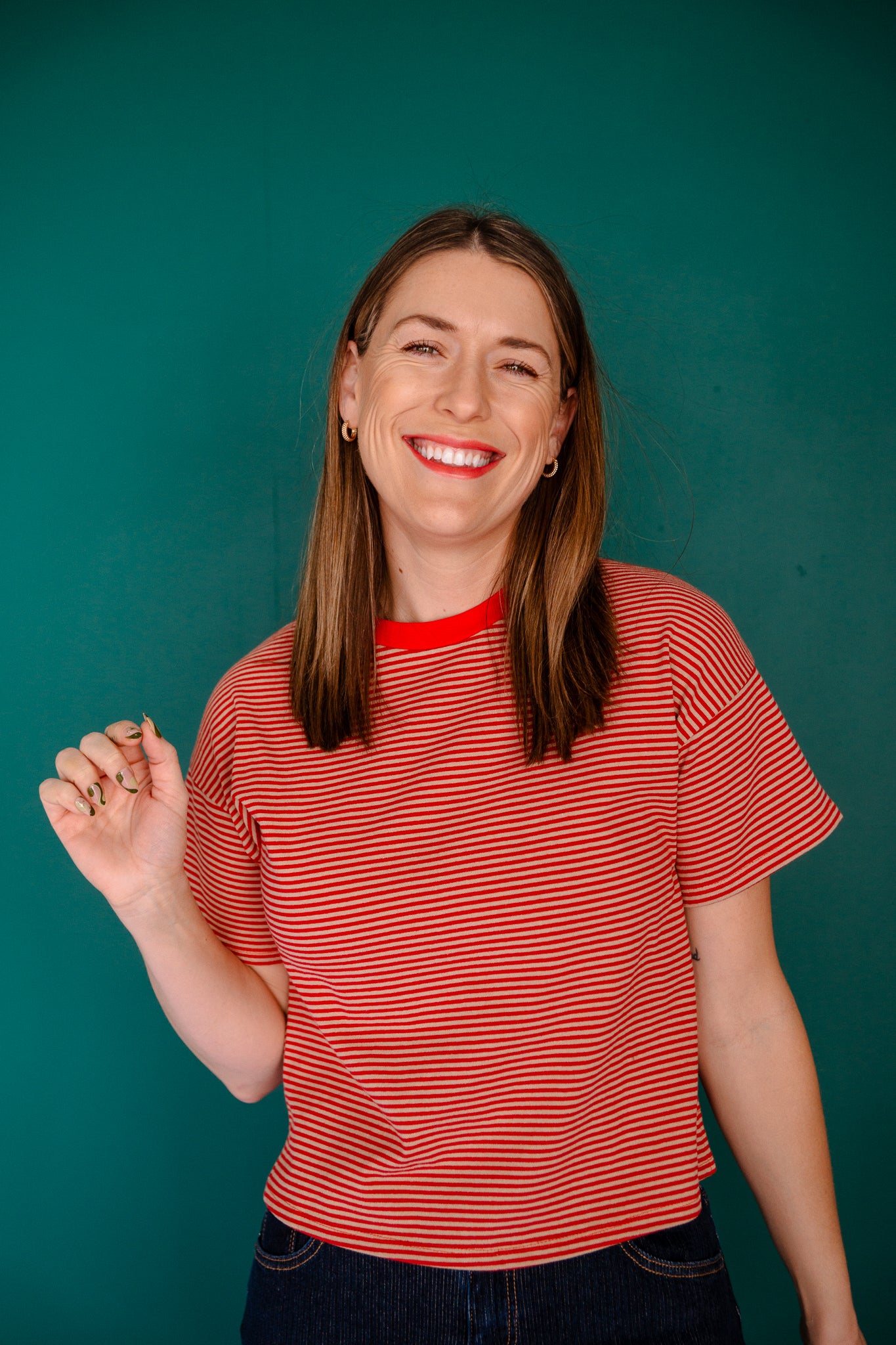 Betsy Striped Tee - Brick + Beige