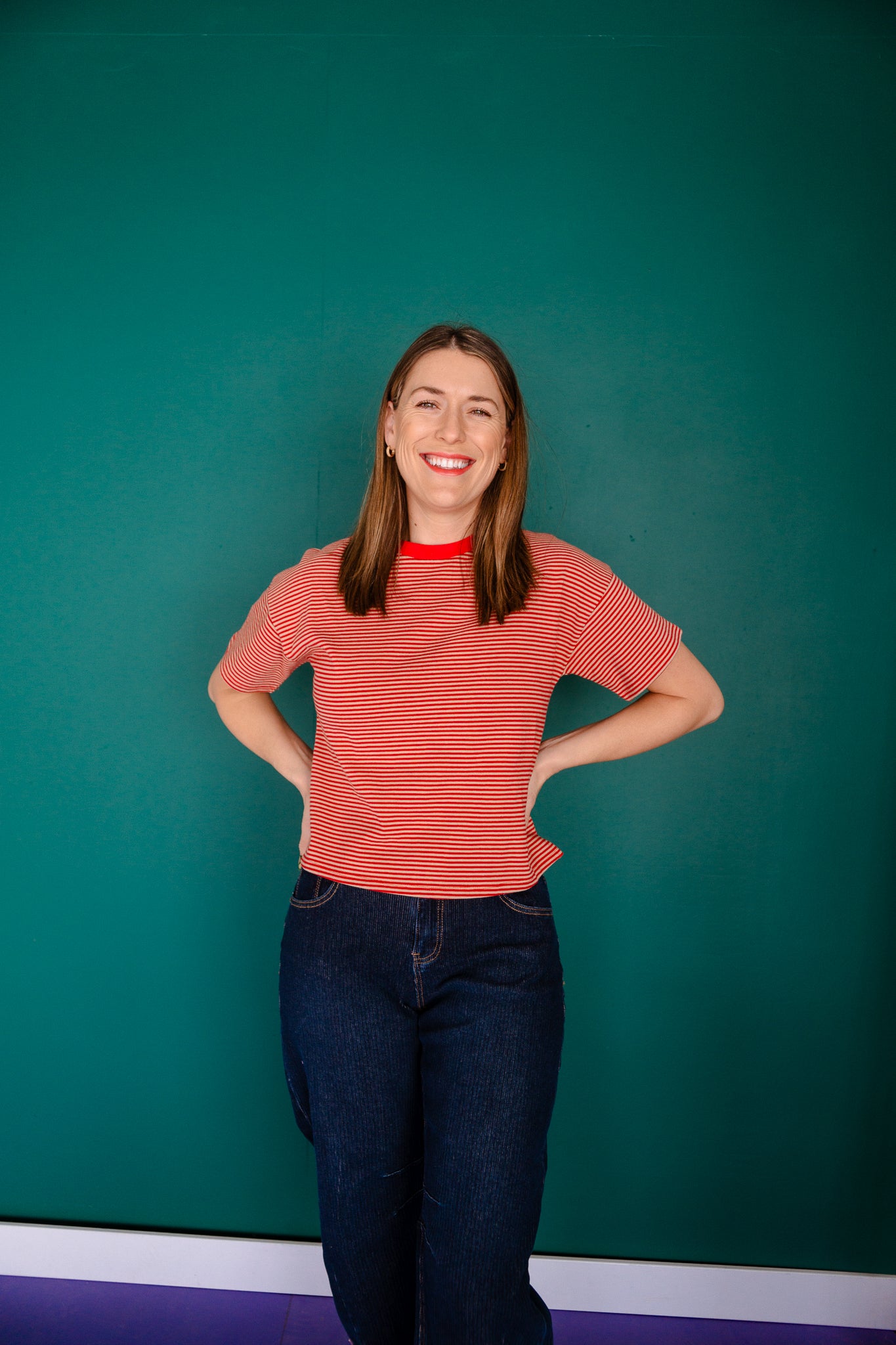 Betsy Striped Tee - Brick + Beige