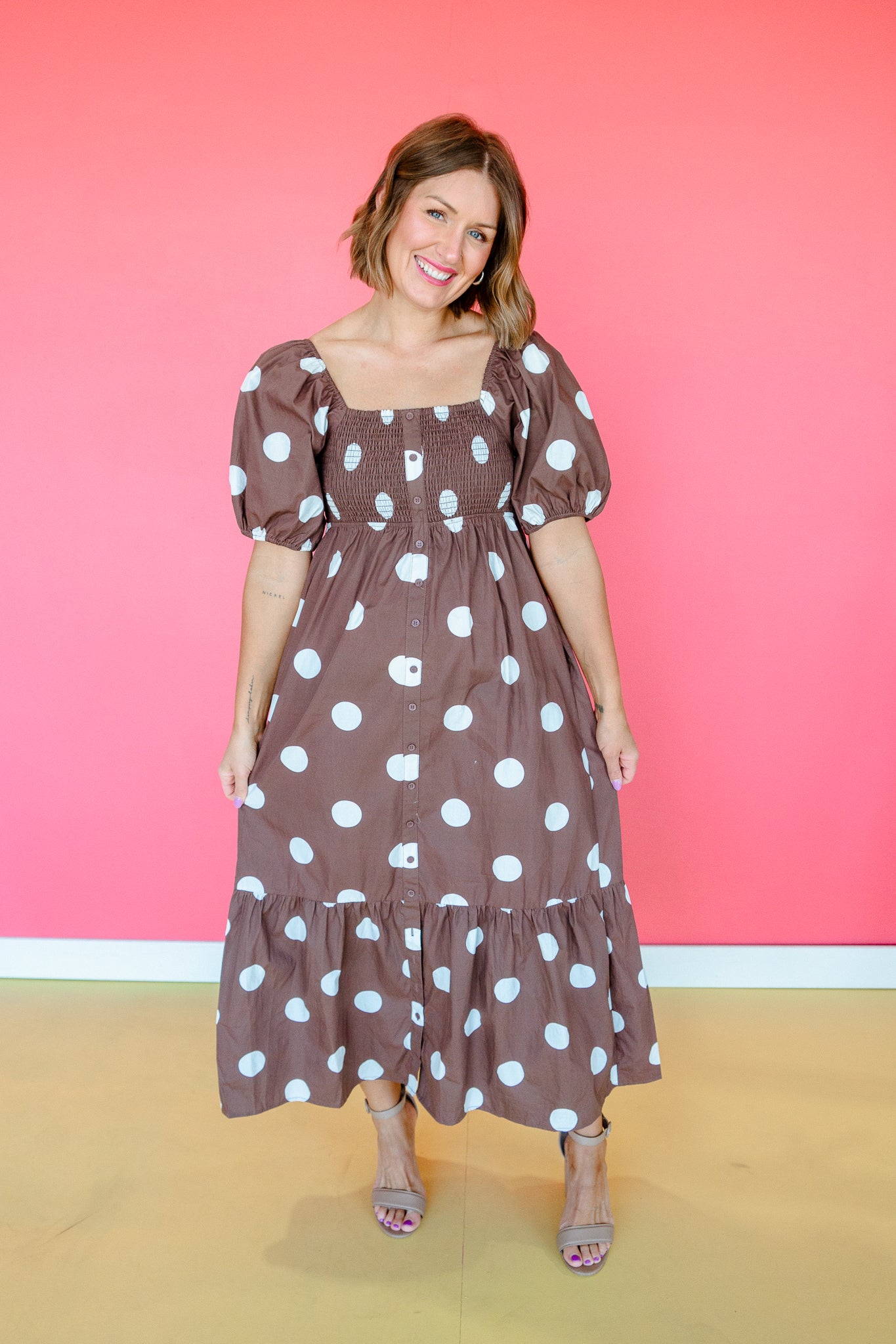 Rowan Polka Dot Maxi Dress - Coffee/Cool Brown