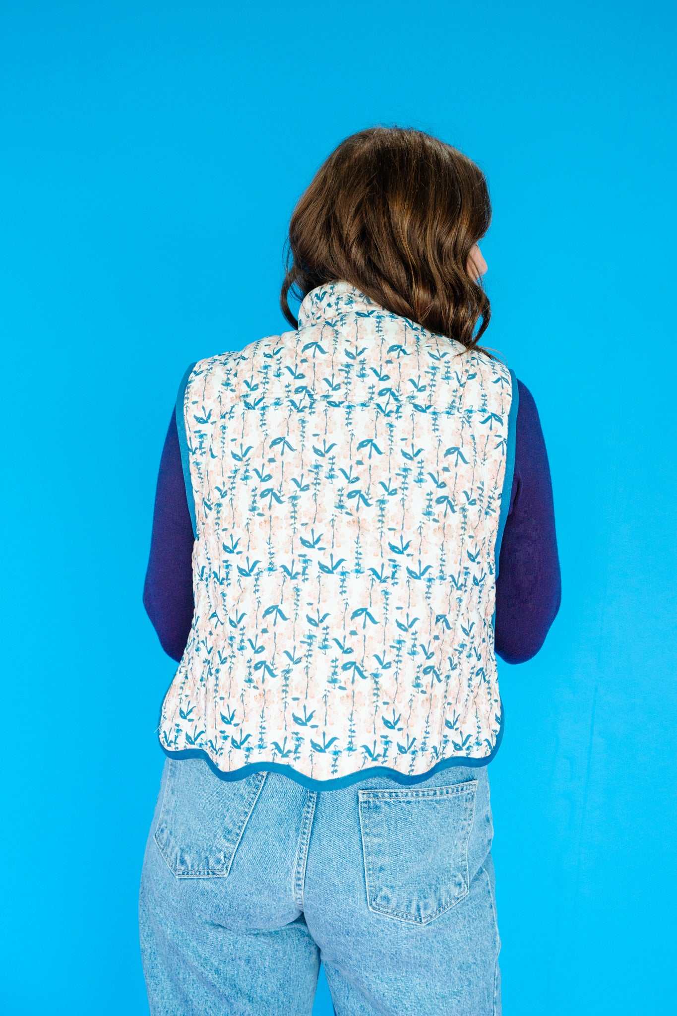 Kelli Floral Quilted Vest - Delph + Blush