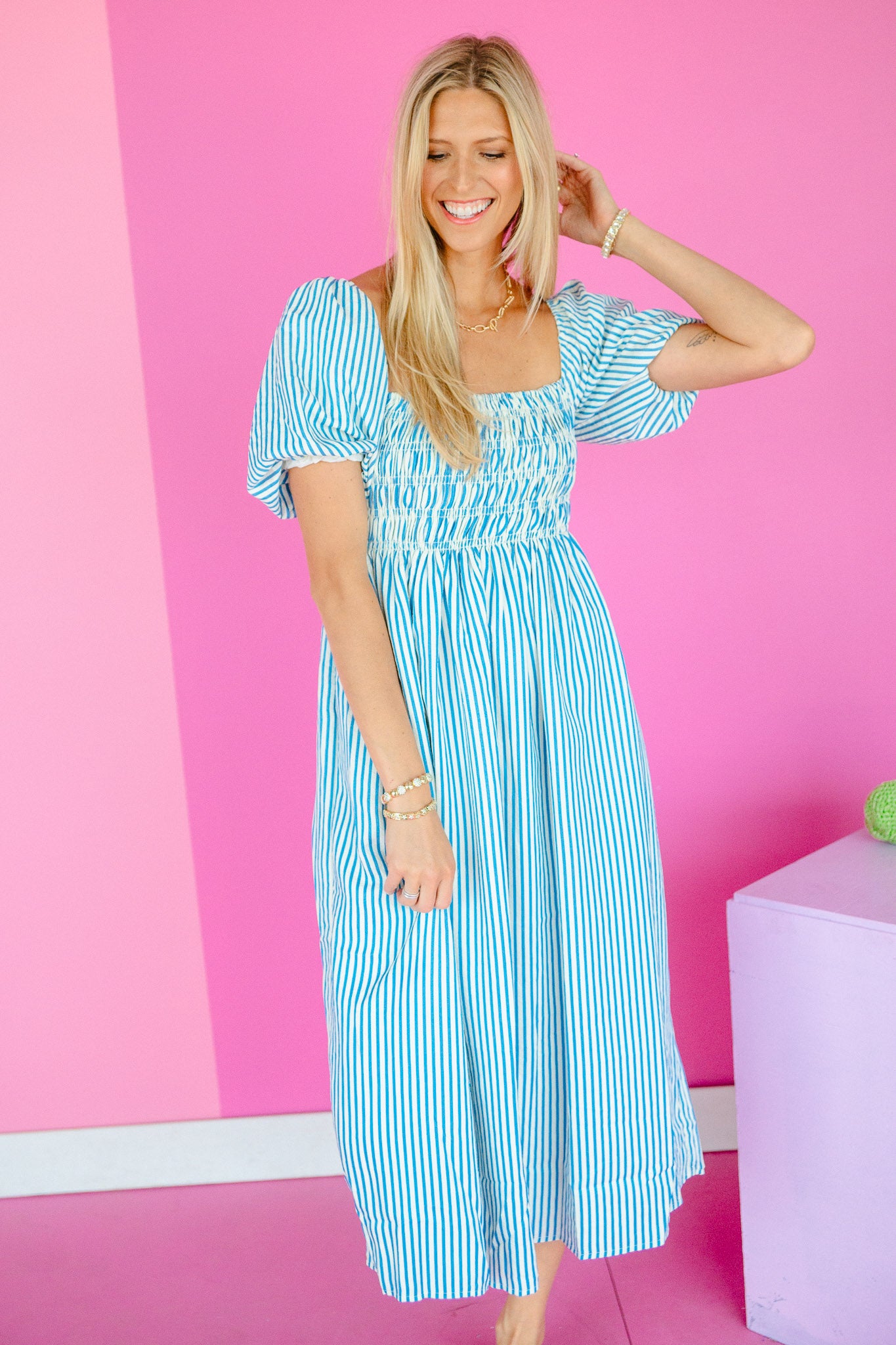 Sylvie Maxi Dress - Cream + Oxford Blue