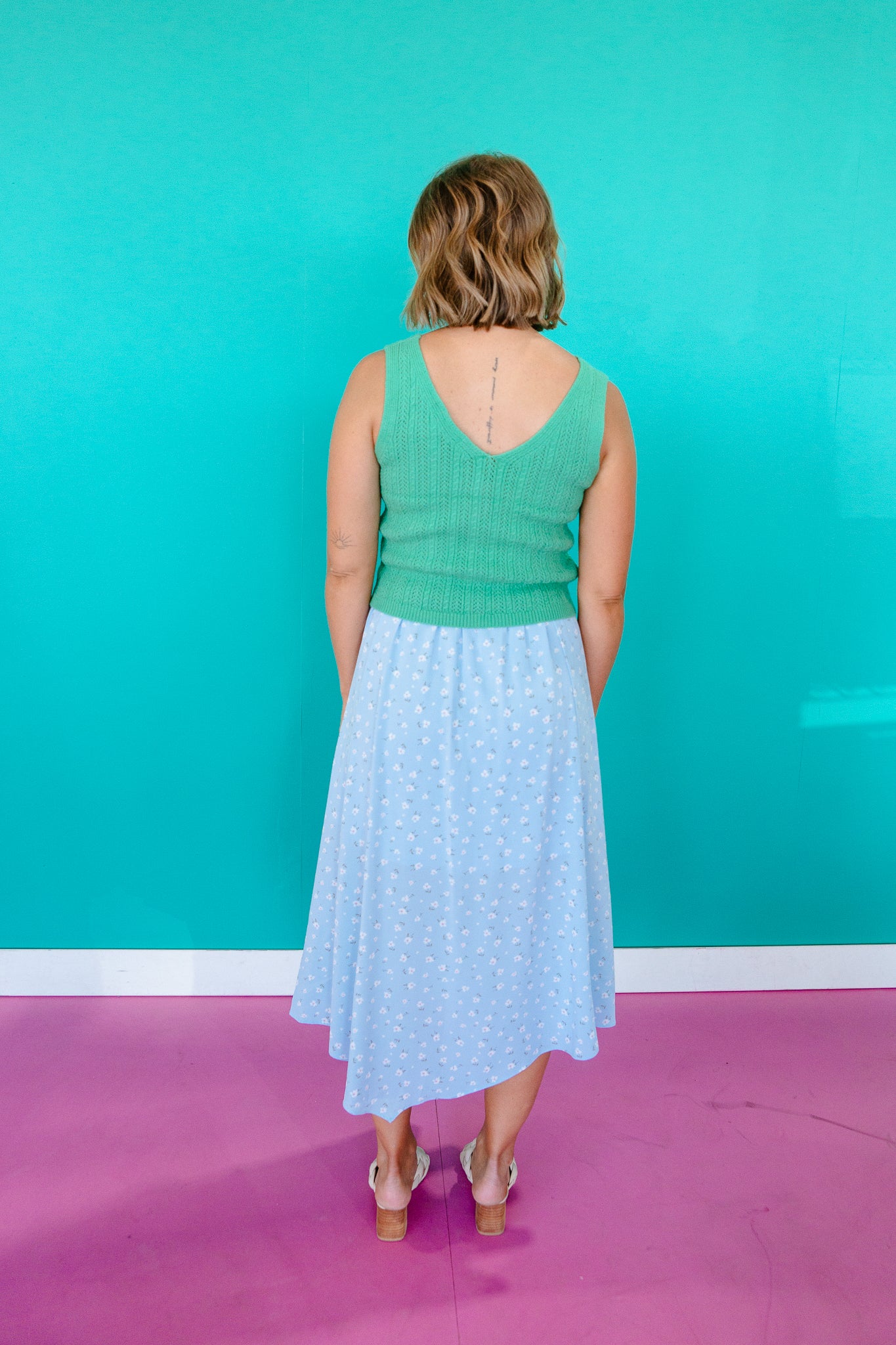 Gloria Floral Maxi Skirt - Pastel Blue + Soft White
