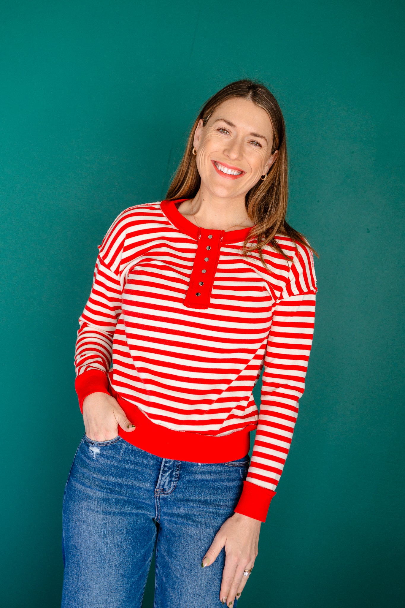 Annalise Striped Henley Pullover