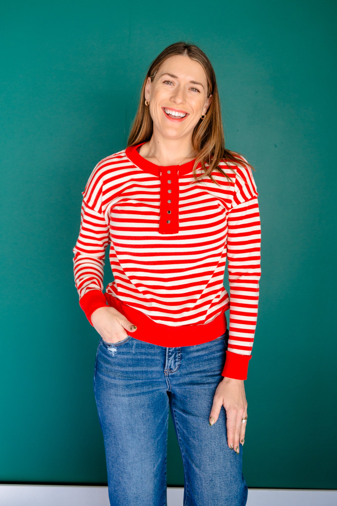 Annalise Striped Henley Pullover