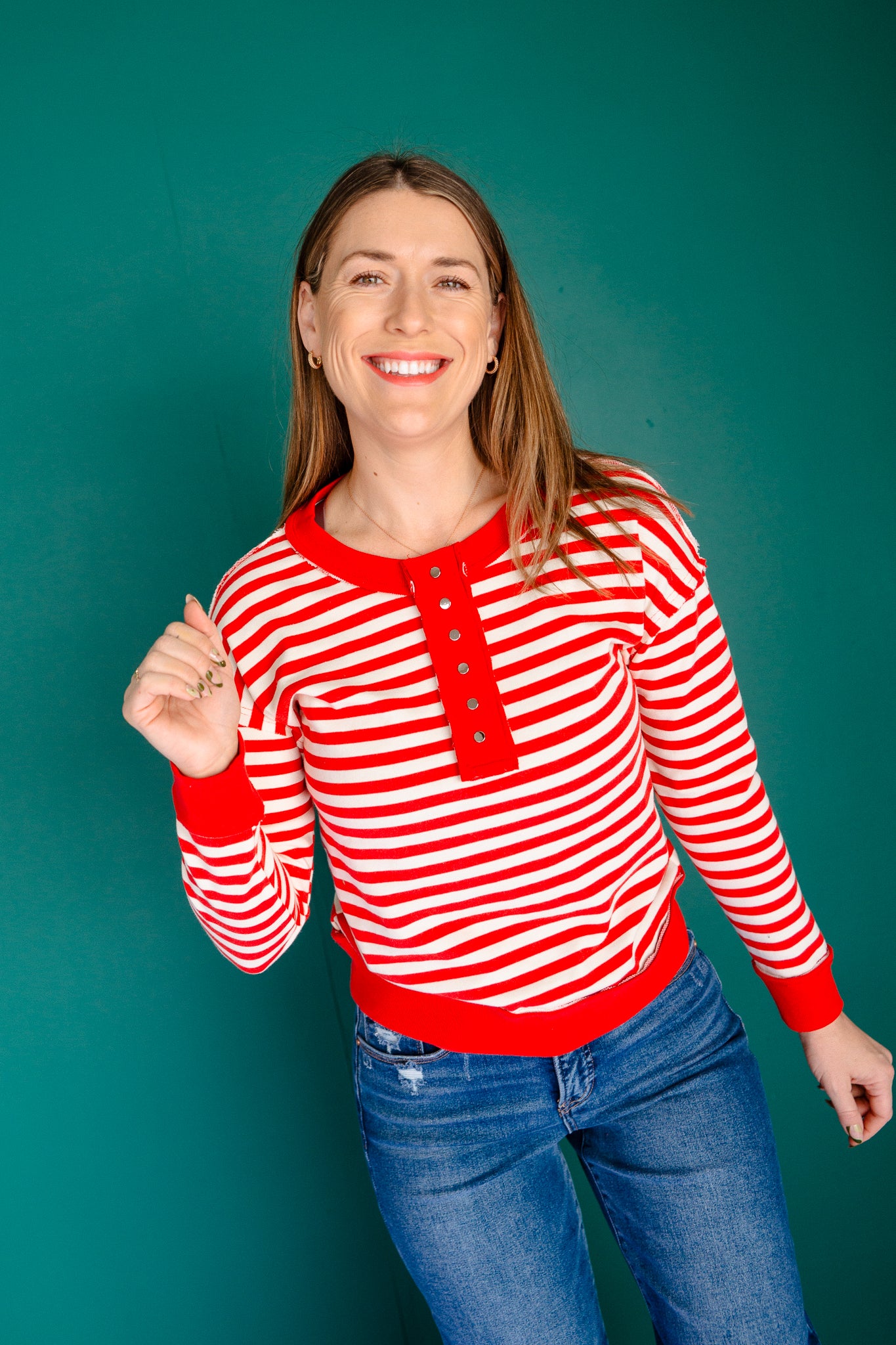 Annalise Striped Henley Pullover
