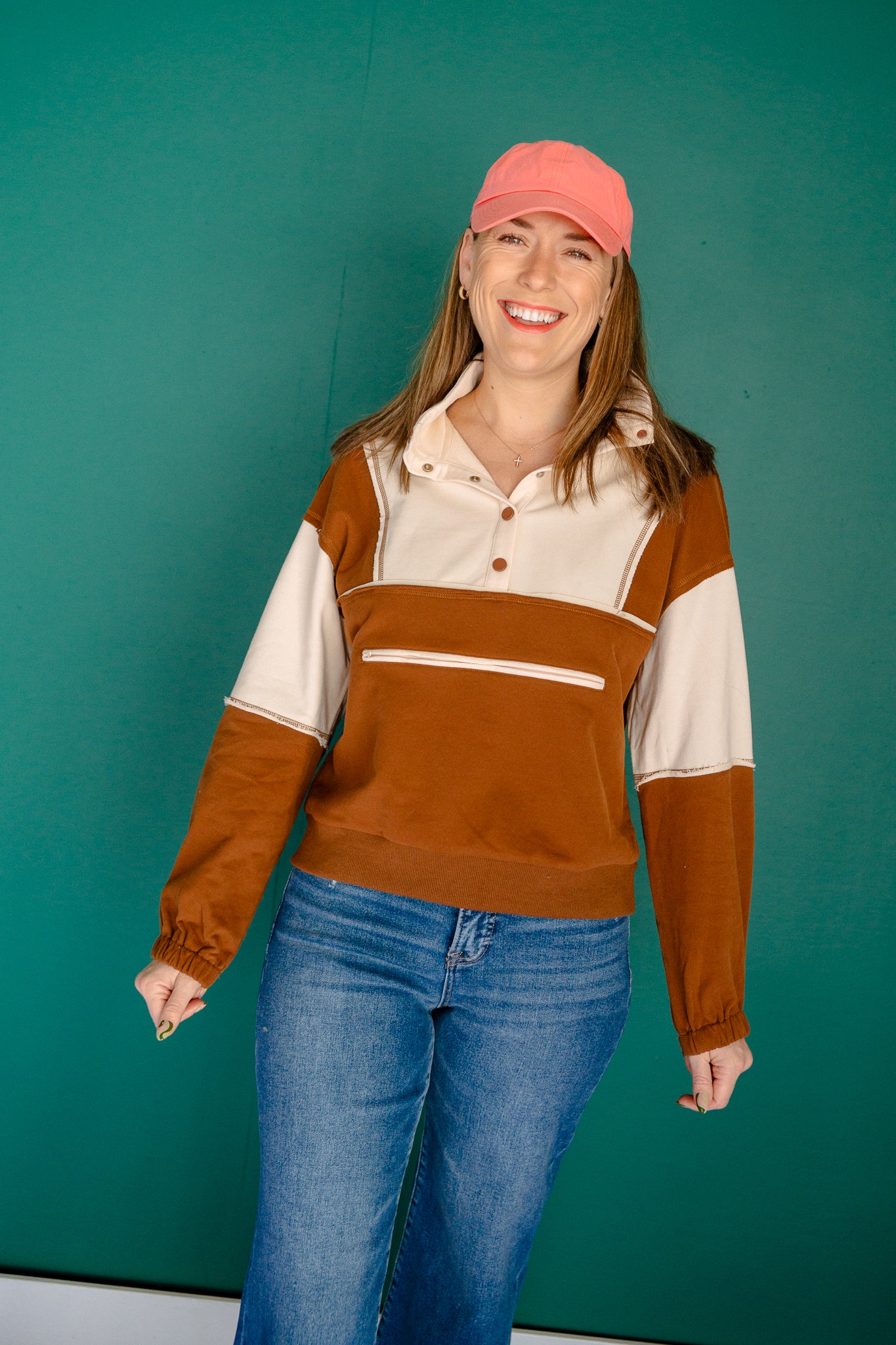 Gracelyn Colorblock Pullover - Chocolate + Oatmeal