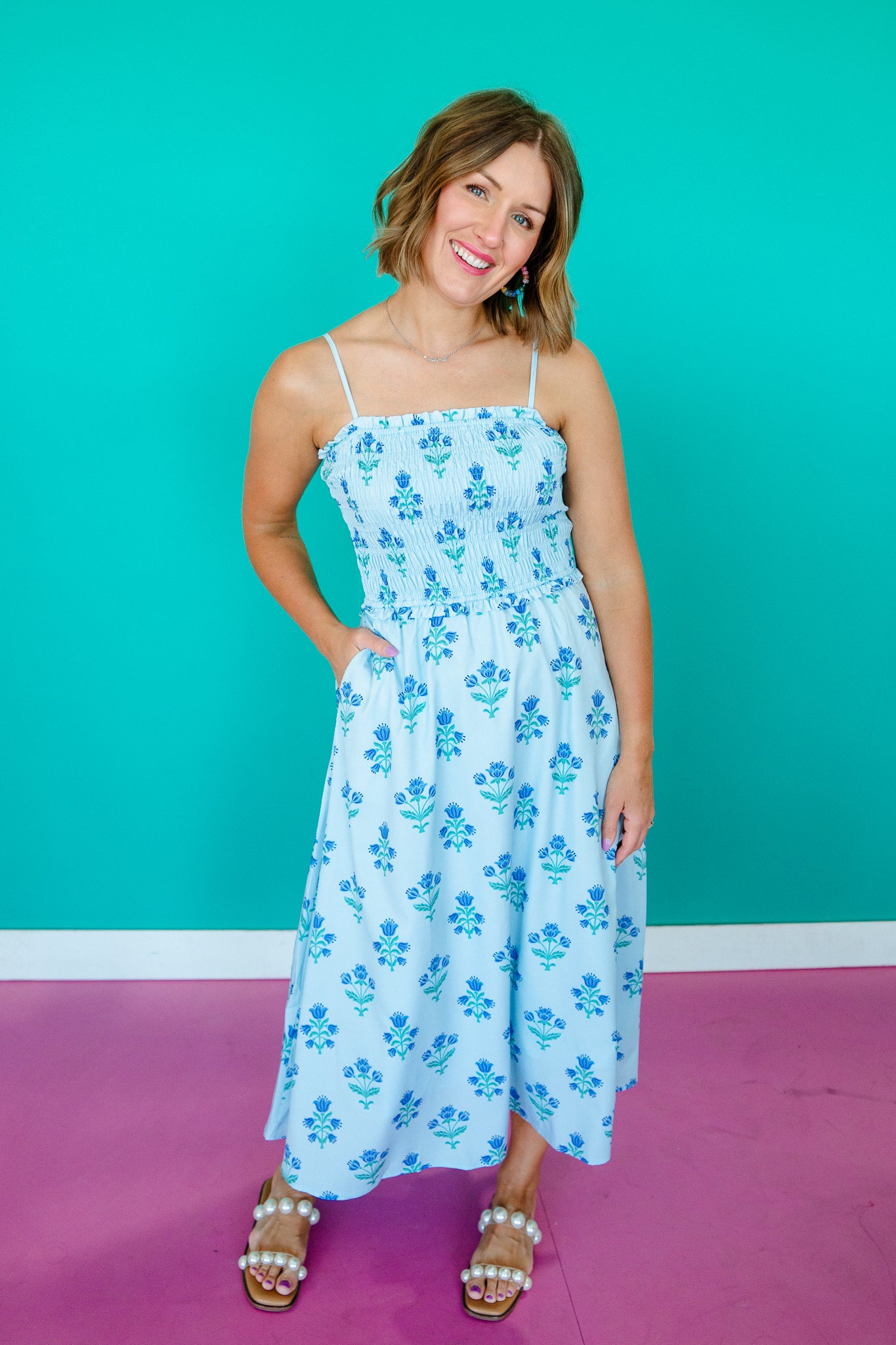 Nadia Midi Dress - Pastel Aqua