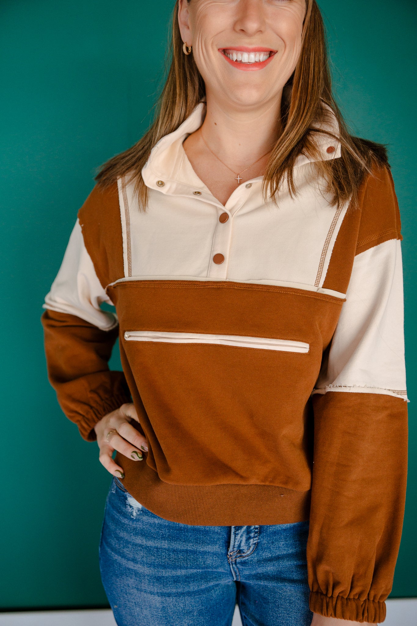 Gracelyn Colorblock Pullover - Chocolate + Oatmeal