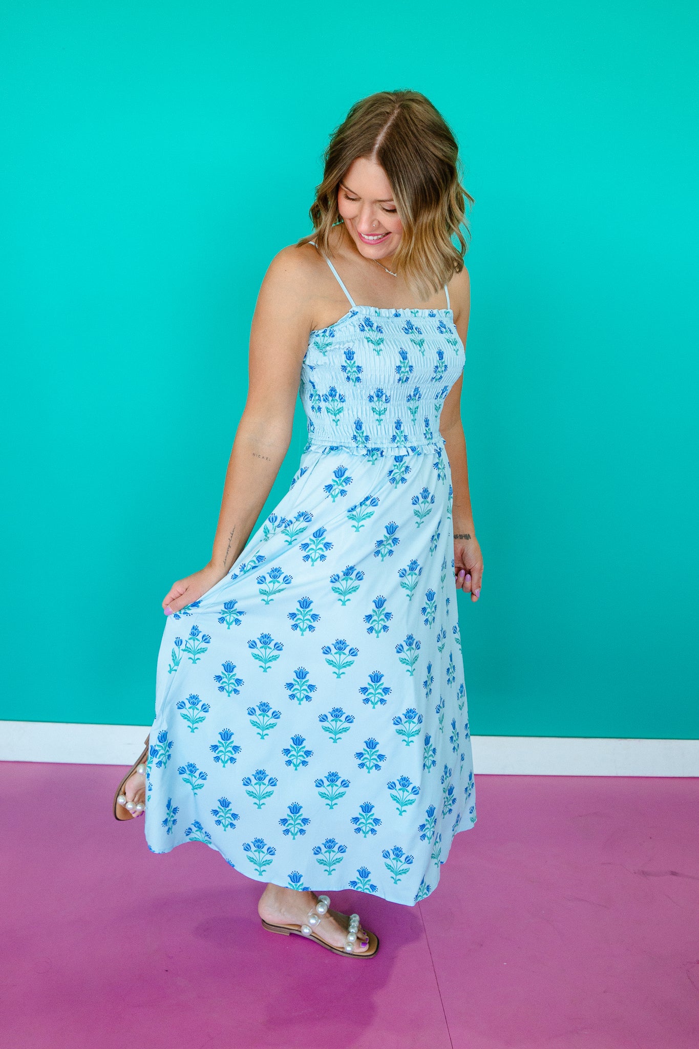 Nadia Midi Dress - Pastel Aqua
