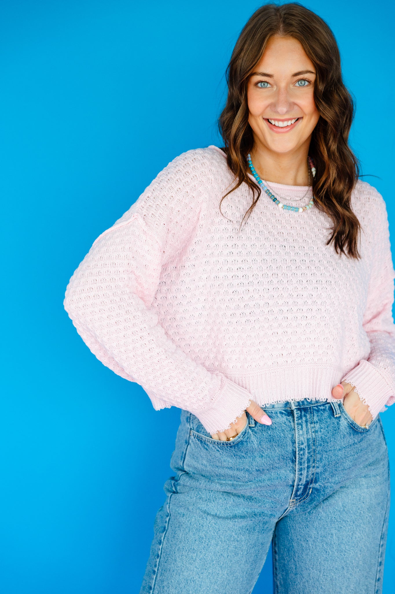 Sahara Textured Sweater - Baby Pink