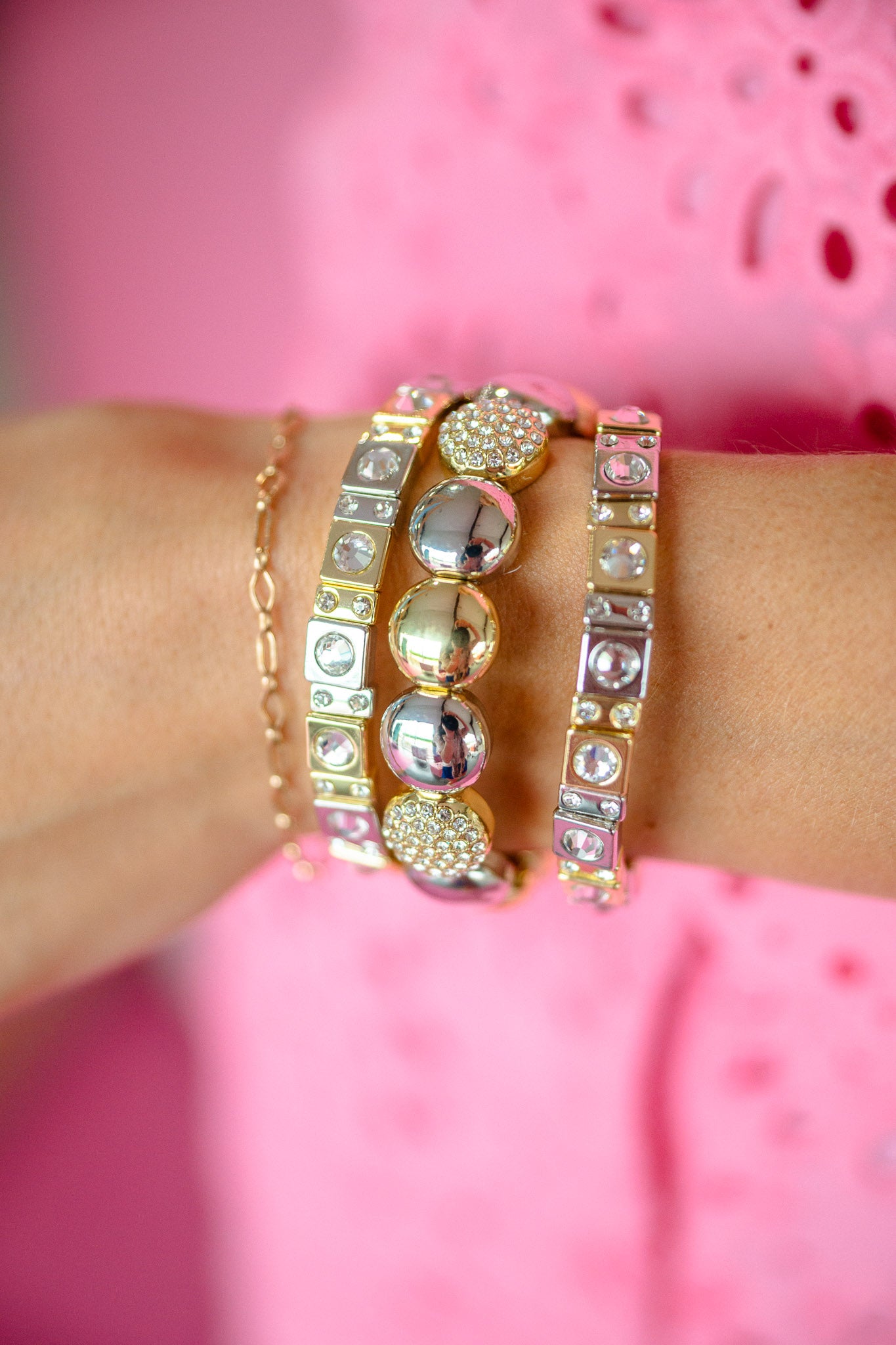 [Treasure Jewels] Sparkle Stack Bracelet Set - Silver + Gold