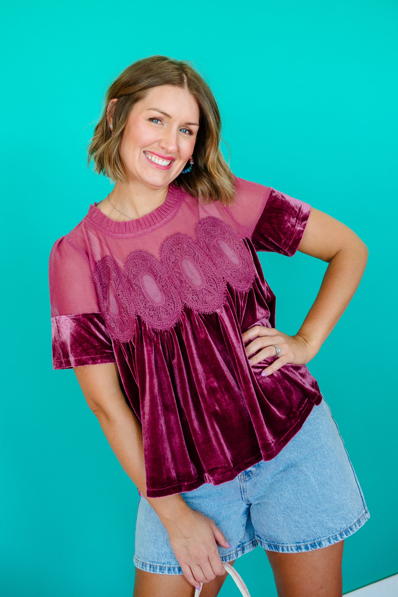 Minette Velvet Babydoll Top - Plum