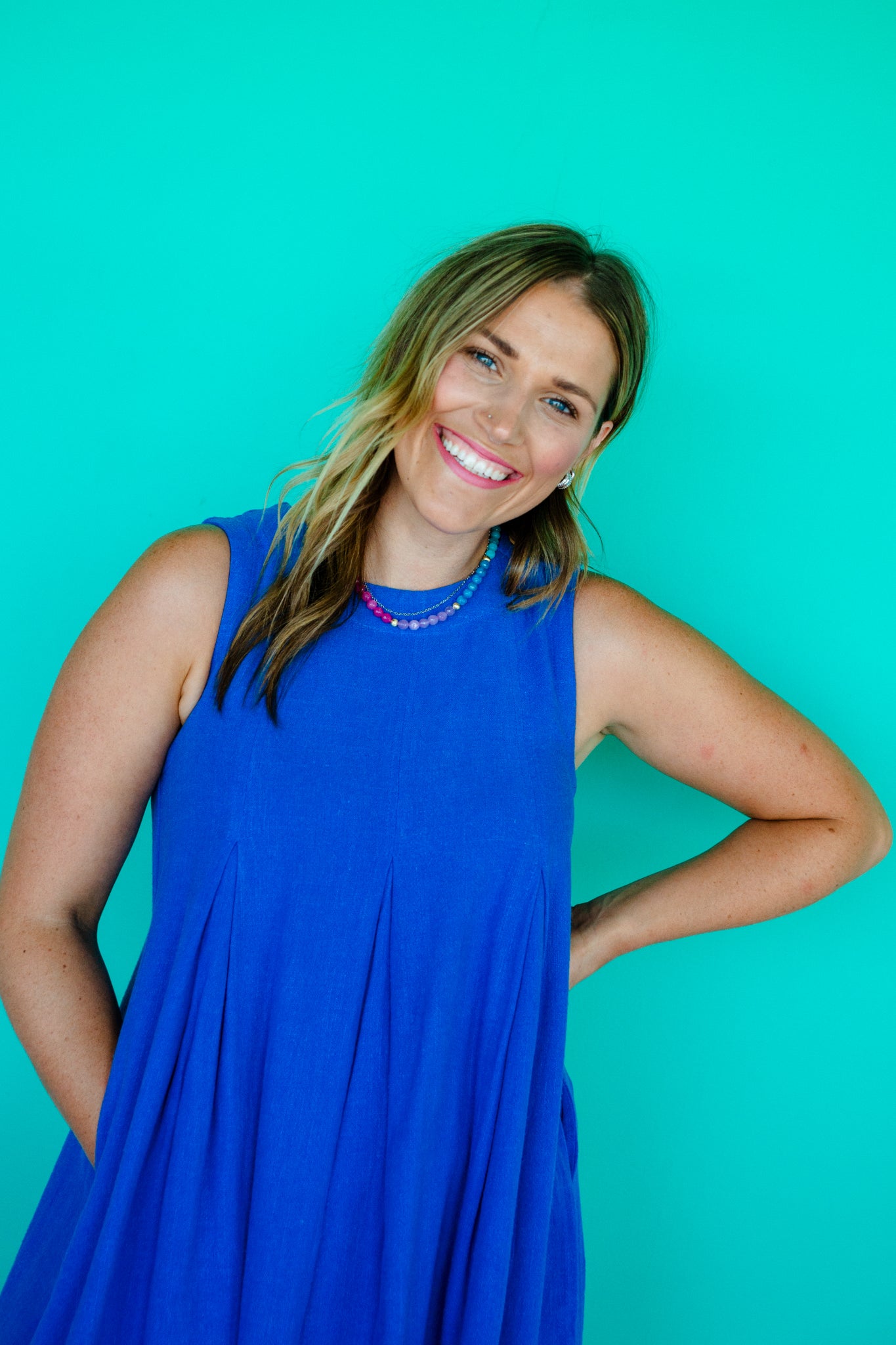 Susan Pleated Mini Dress - Delph/Bright Blue