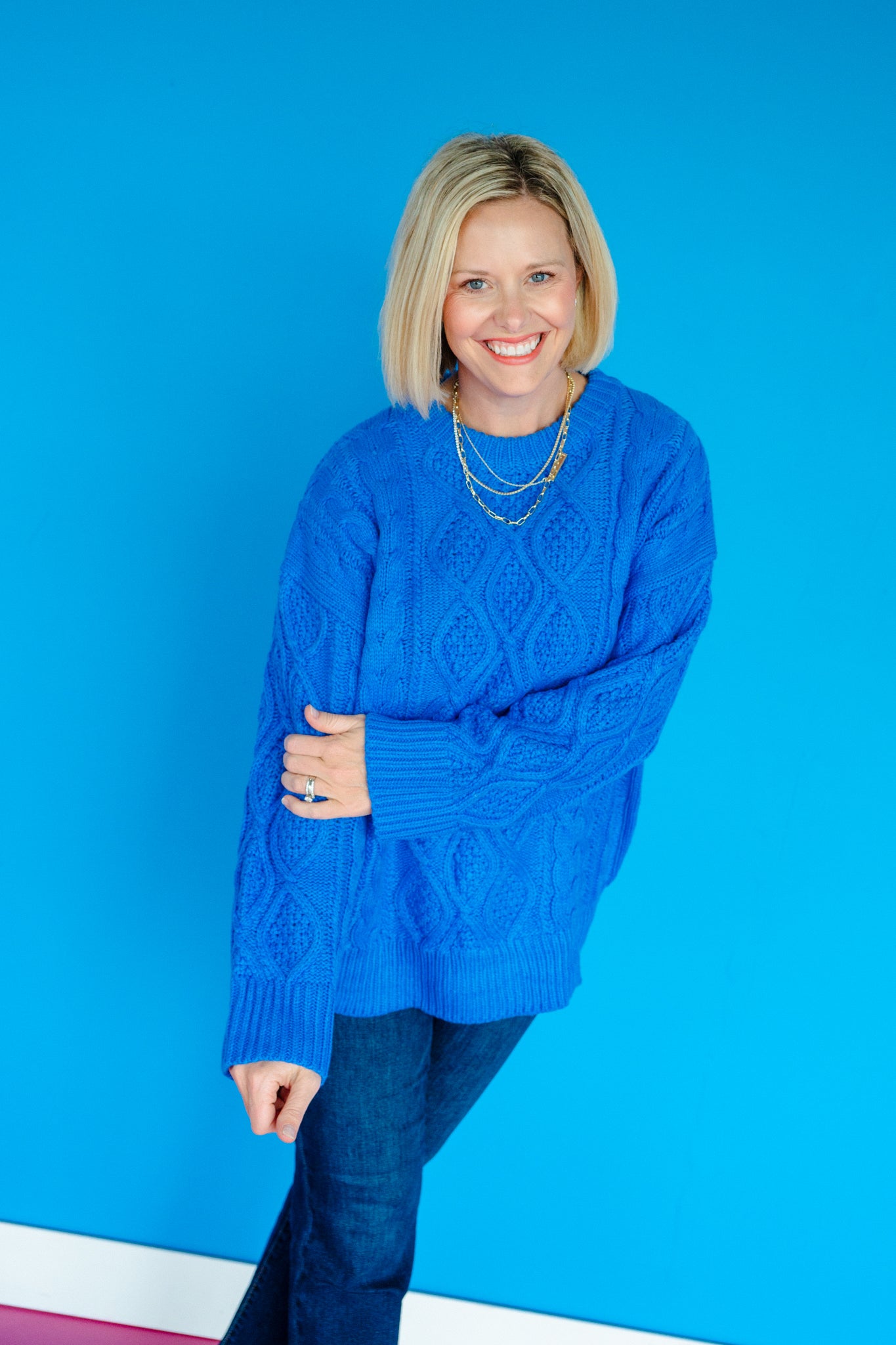 Belinda Oversized Cableknit Sweater - Cornflower/Bright Blue